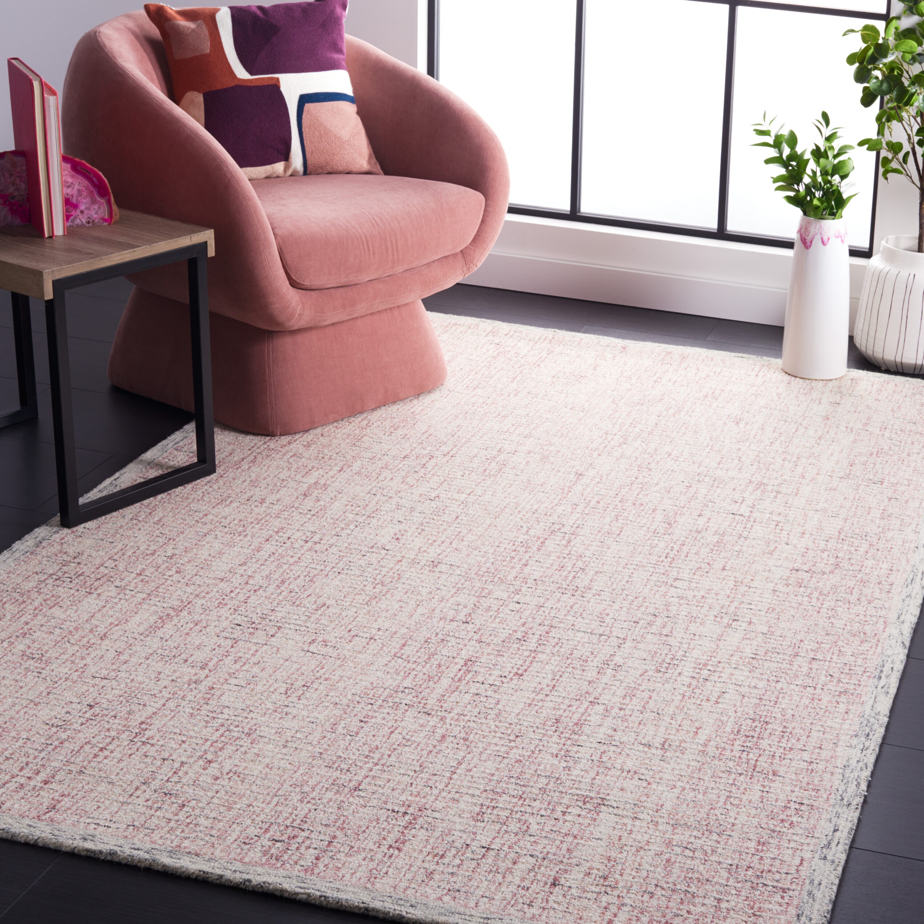 Abstract 8 x 10 (ft) Tufted Polypropylene Pink/Ivory Rectangular Indoor Abstract Mid-Century Modern Spot Clean Only Area rug
