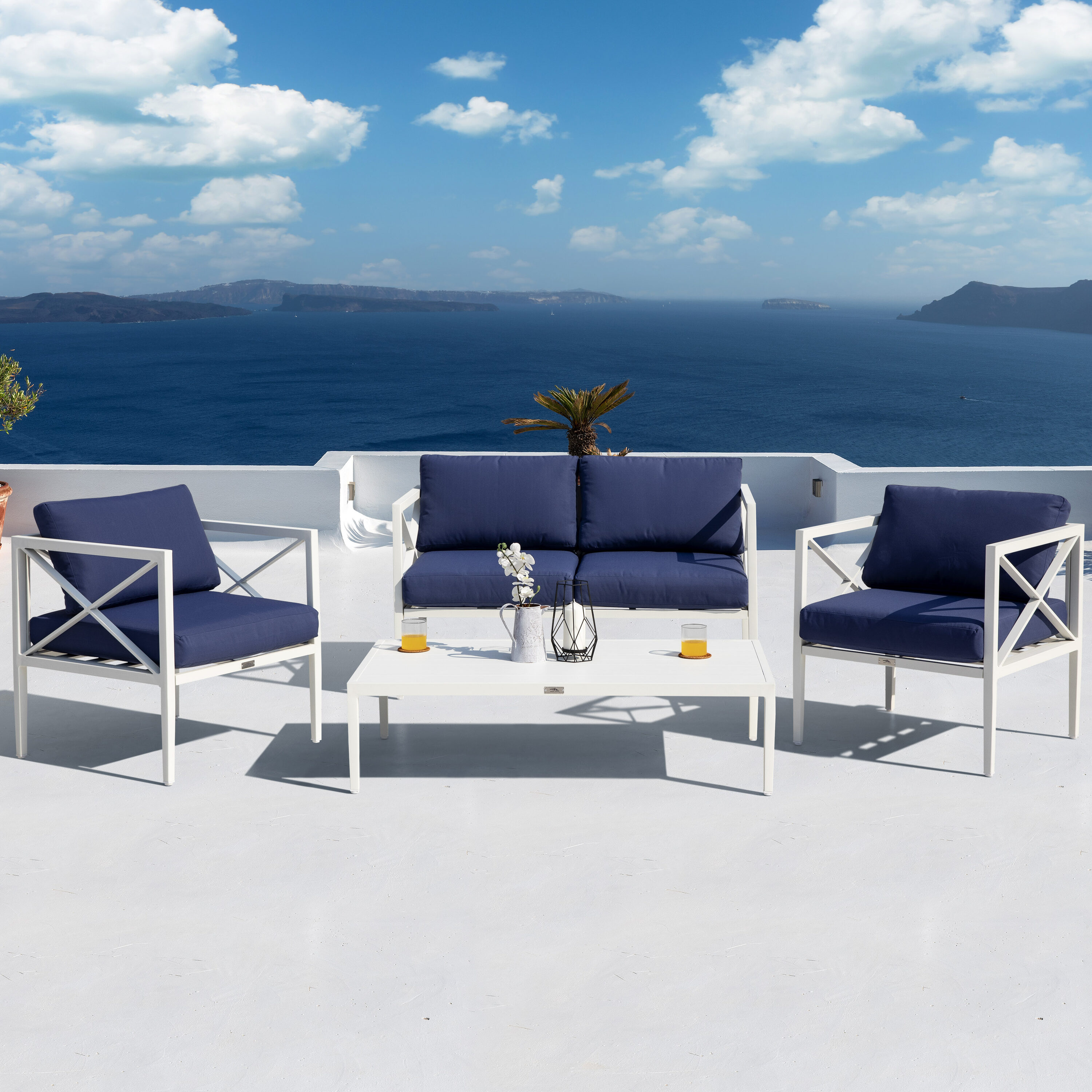 Nuu Garden SAS012-01 12 -Piece Patio Sofa Conversation Set with Blue Cushions