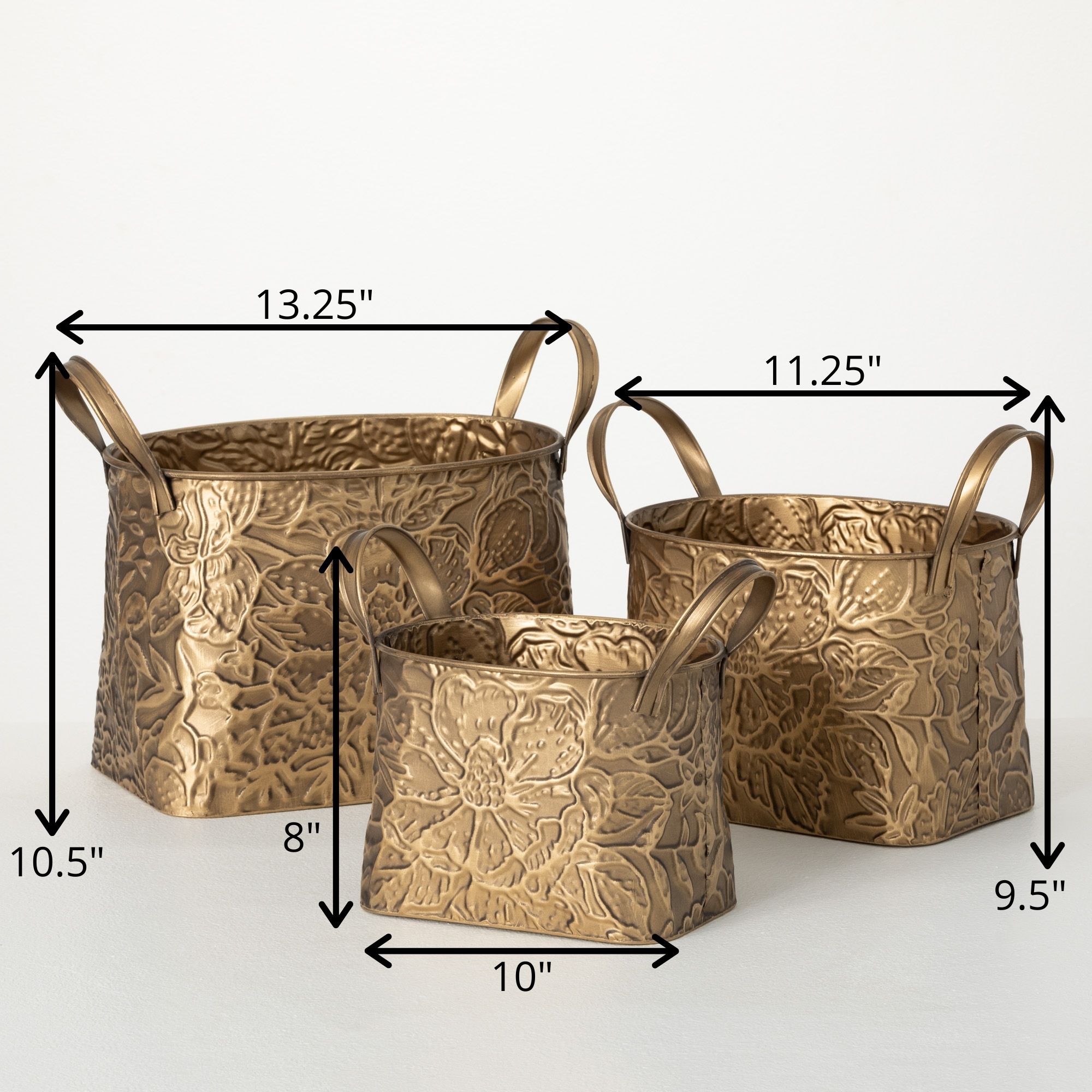 Sullivans 10.5-in H Brass Botanical Basket Set of 3, Gold at