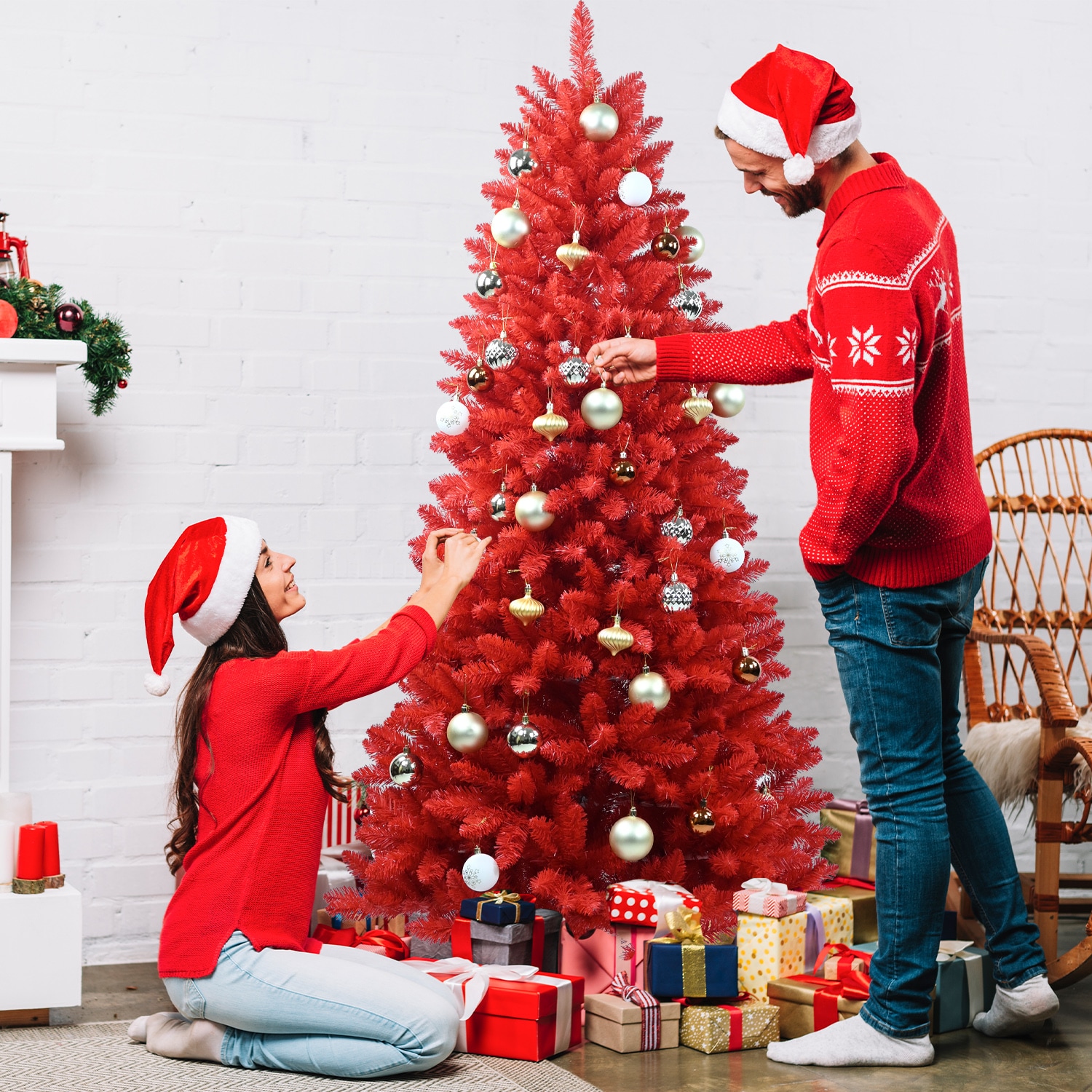 LOVMOR SF-L-T3637P339805 5FT Red Christmas Tree Pure Red PVC Tree with 624 Tips Hinged Branches for Easy Setup Stable Metal Stand Bold Holiday Decoration