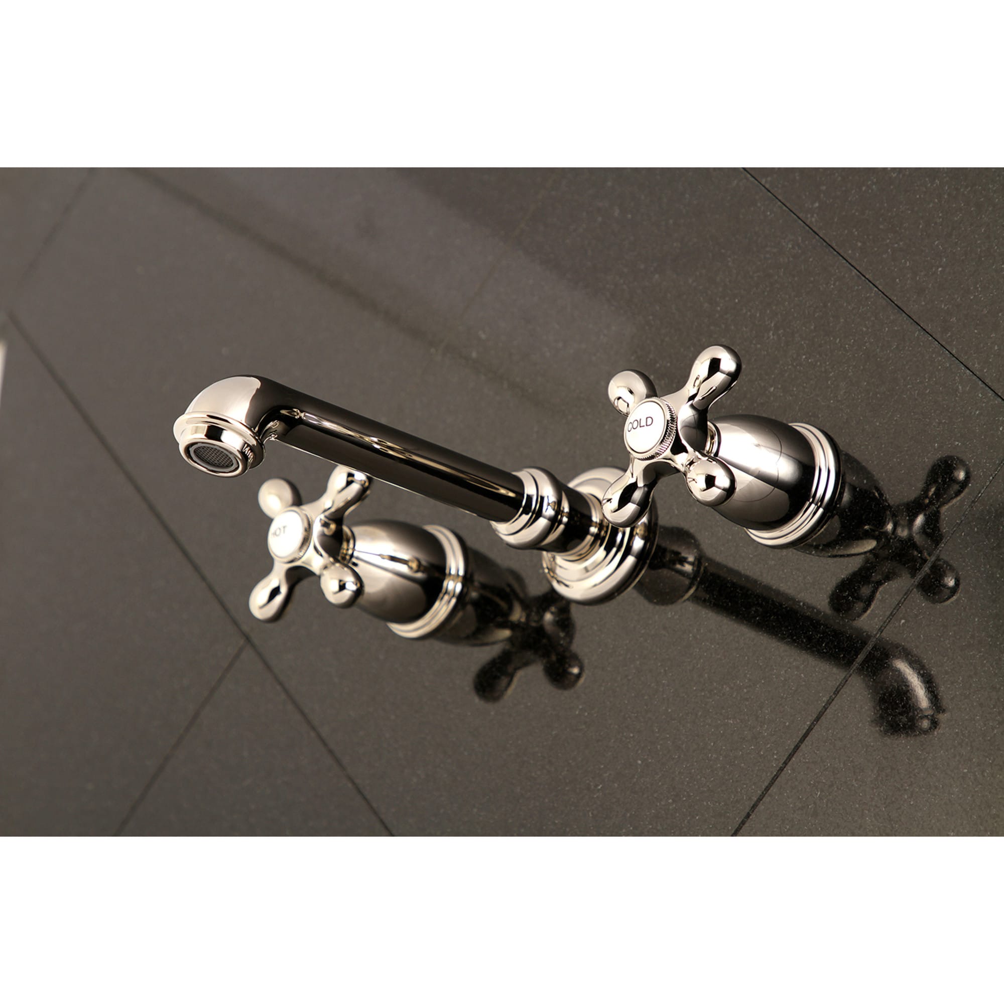 Kingston Brass WLKS7126AX English Country Polished nickel Wall-mount 2-handle High-arc Residential Handle Bathroom Sink Faucet