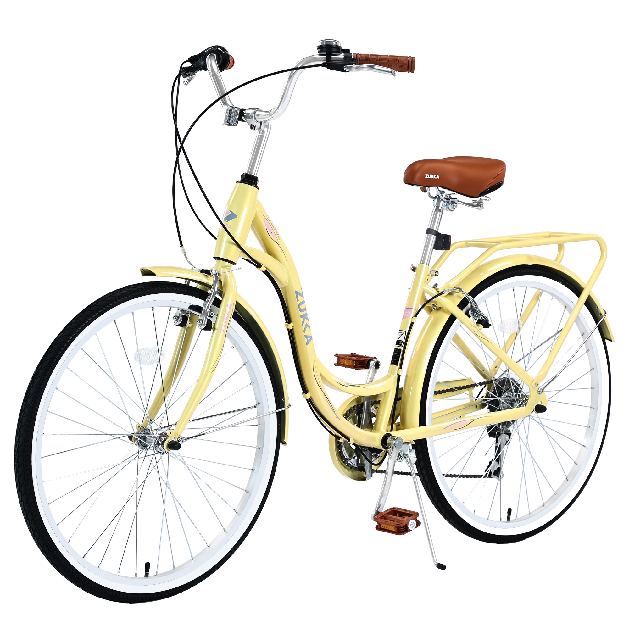 Anysun 7 Speed 24 Inch Women s Step Through Bike Steel Frame Dual V Brakes Brown Saddle Multiple Colors for City Commuting