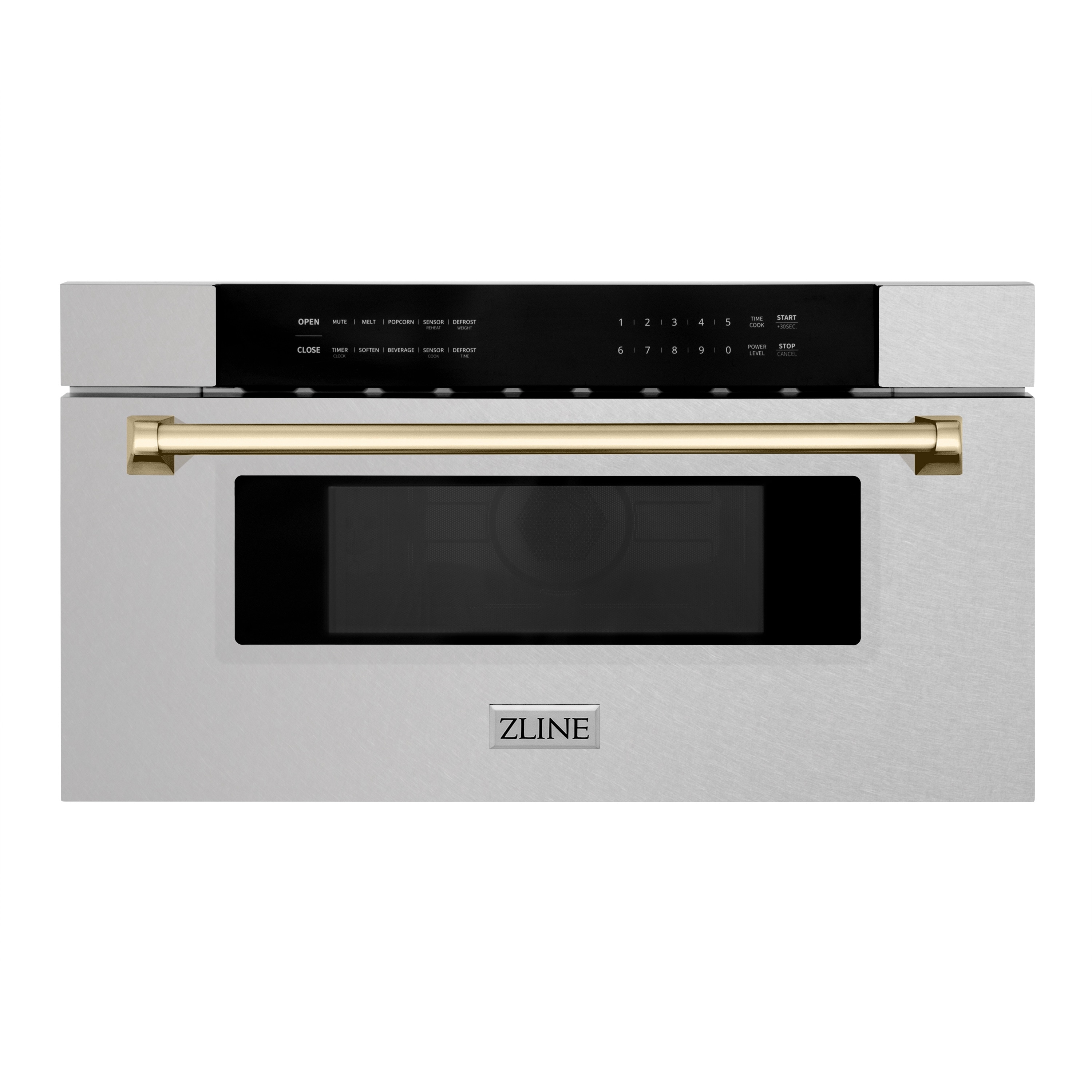 ZLINE KITCHEN & BATH MWDZ-30-SS-G 29.75-in 1.2-cu ft 1000 -Watt Microwave Drawer ( Satin Stainless Steel, Polished Gold Handle )