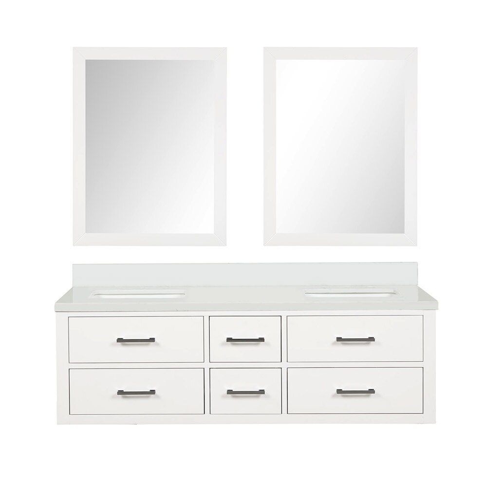 Lexora LVSO60DA310 Southold 60-in White Undermount Double Sink Floating Bathroom Vanity with White Cultured Marble Top (Mirror Included)