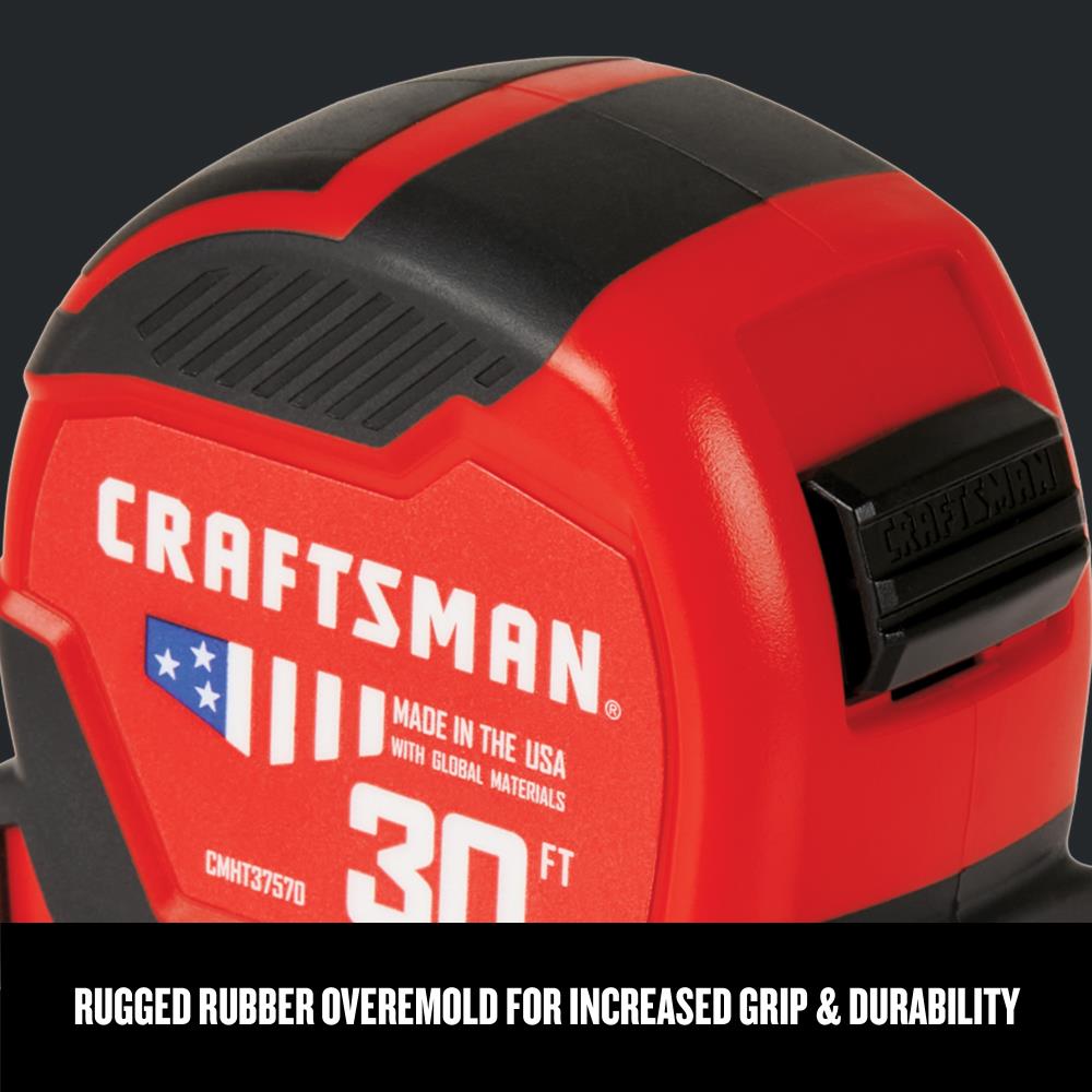 30-ft Retractable Black and Red ABS Tape Measure with Metal Blade