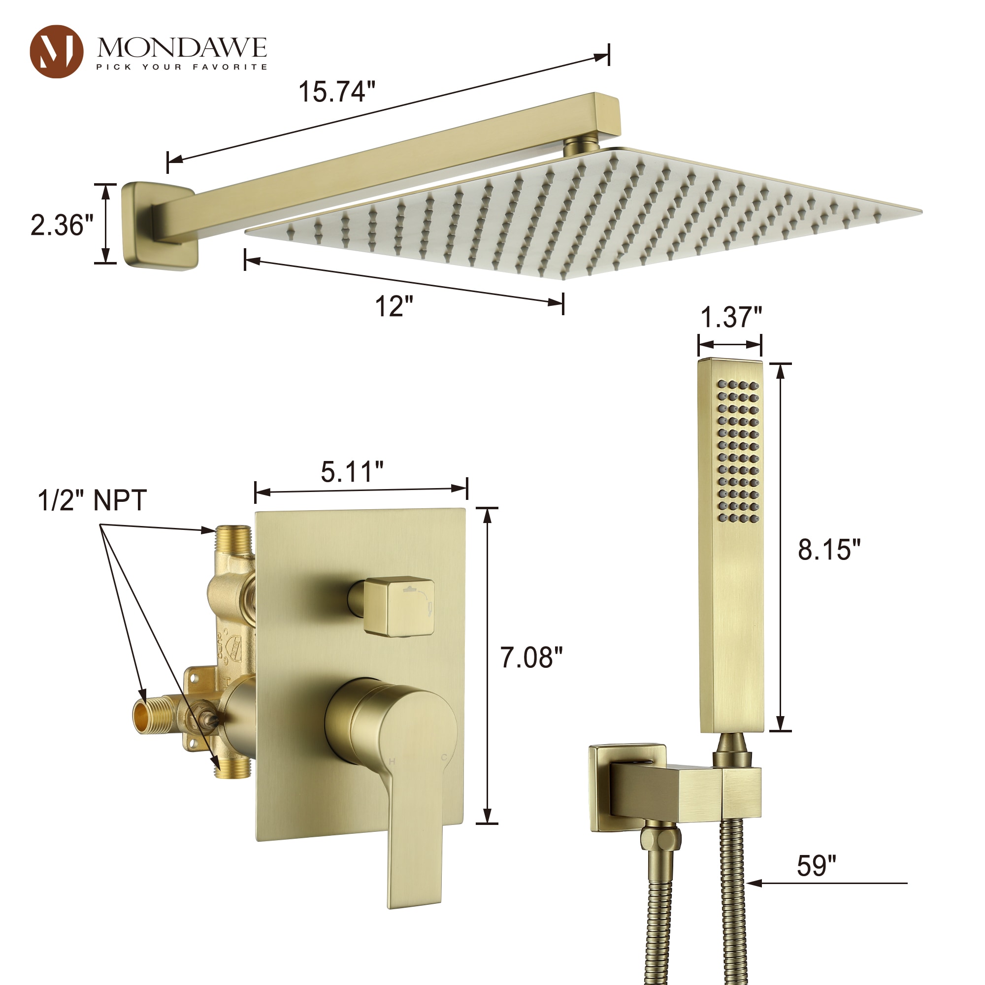 Mondawe MD-SMD03BG Showerhead-Bar-Panels - View #6