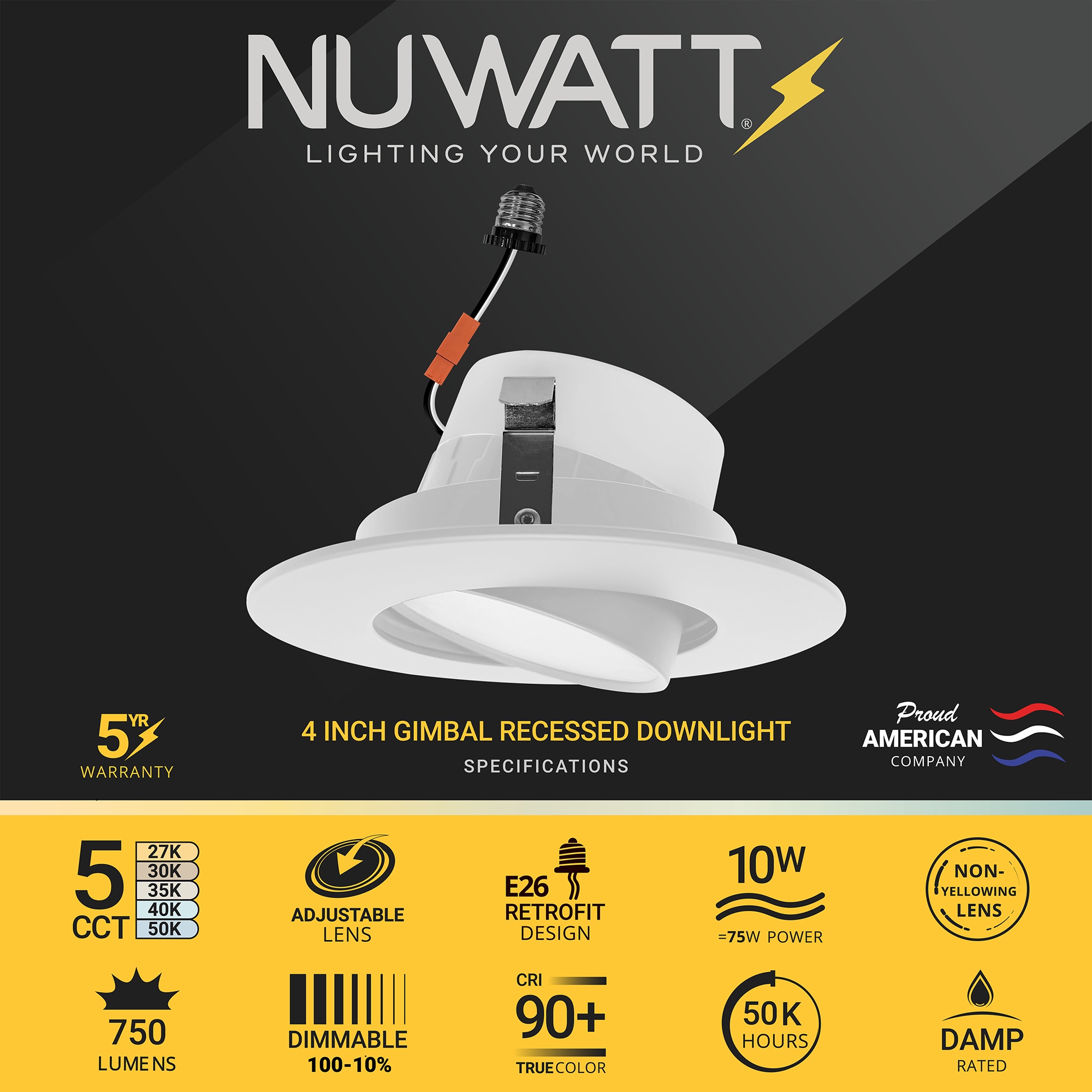 NUWATT Gimbal Retrofit with Adjustable Lens White 4-in 750-Lumen ...