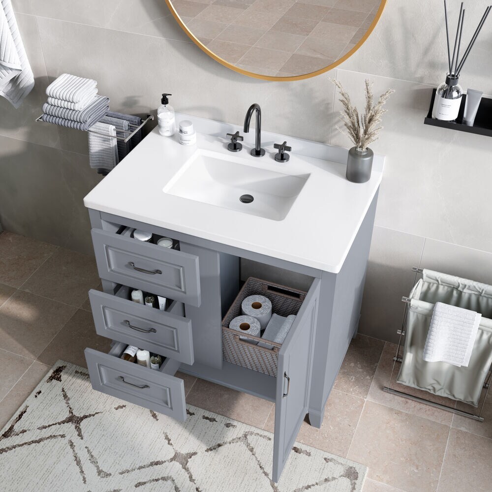 Hanover 36-in Grey Single Sink Bathroom Vanity with White Engineered ...