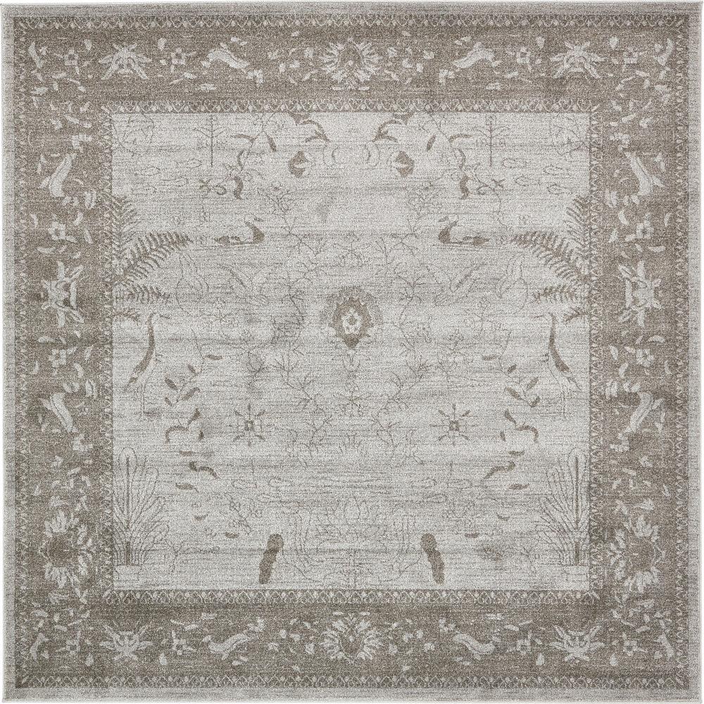 Unique Loom 3129498 Floral La Jolla 8 x 8 (ft) Loomed Polypropylene Light Gray/Dark Gray Square Indoor Floral/Botanical Area rug