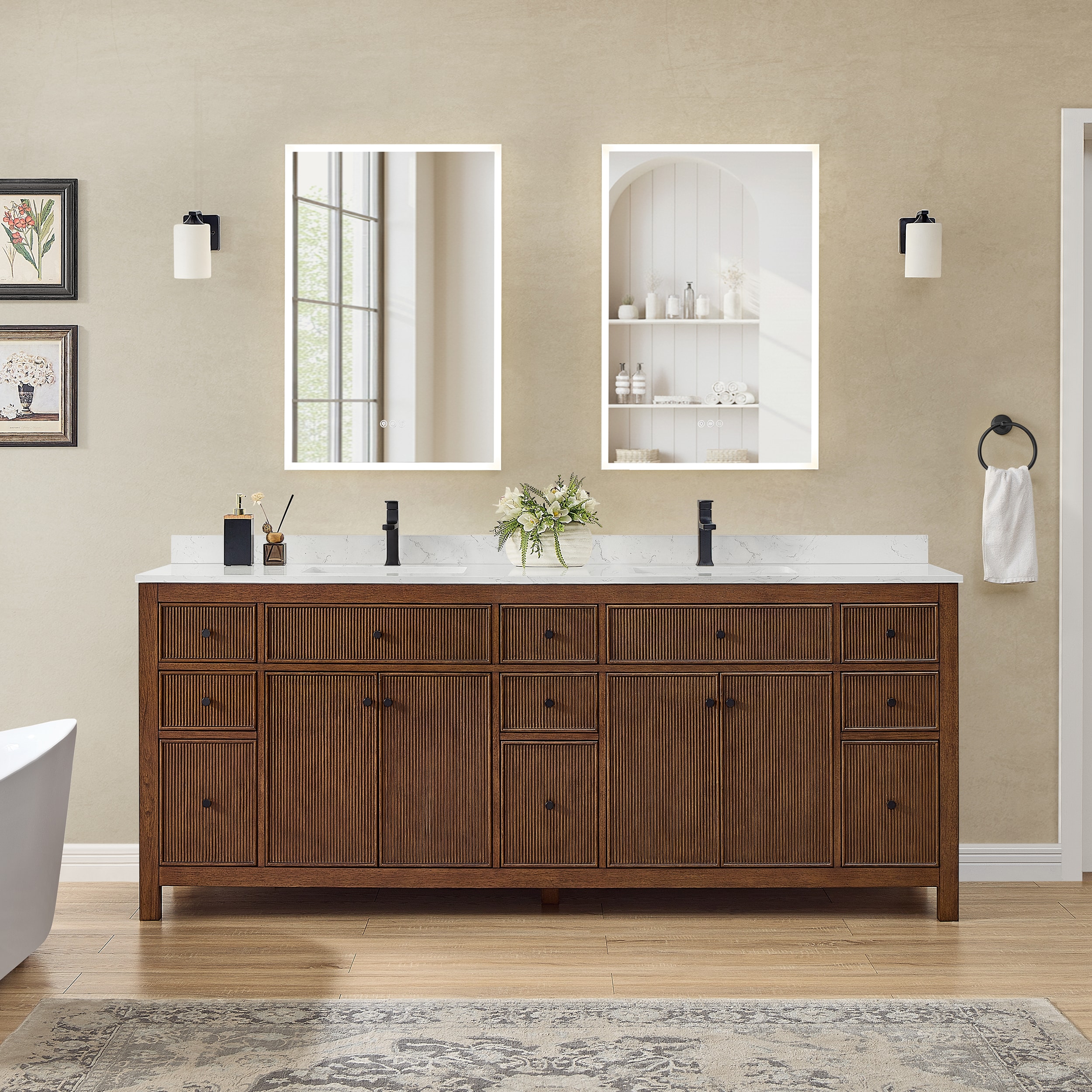Wyndham Collection Pendry Bathroom Vanity in Dark Walnut with Various Countertop Options and Undermount Square Sinks