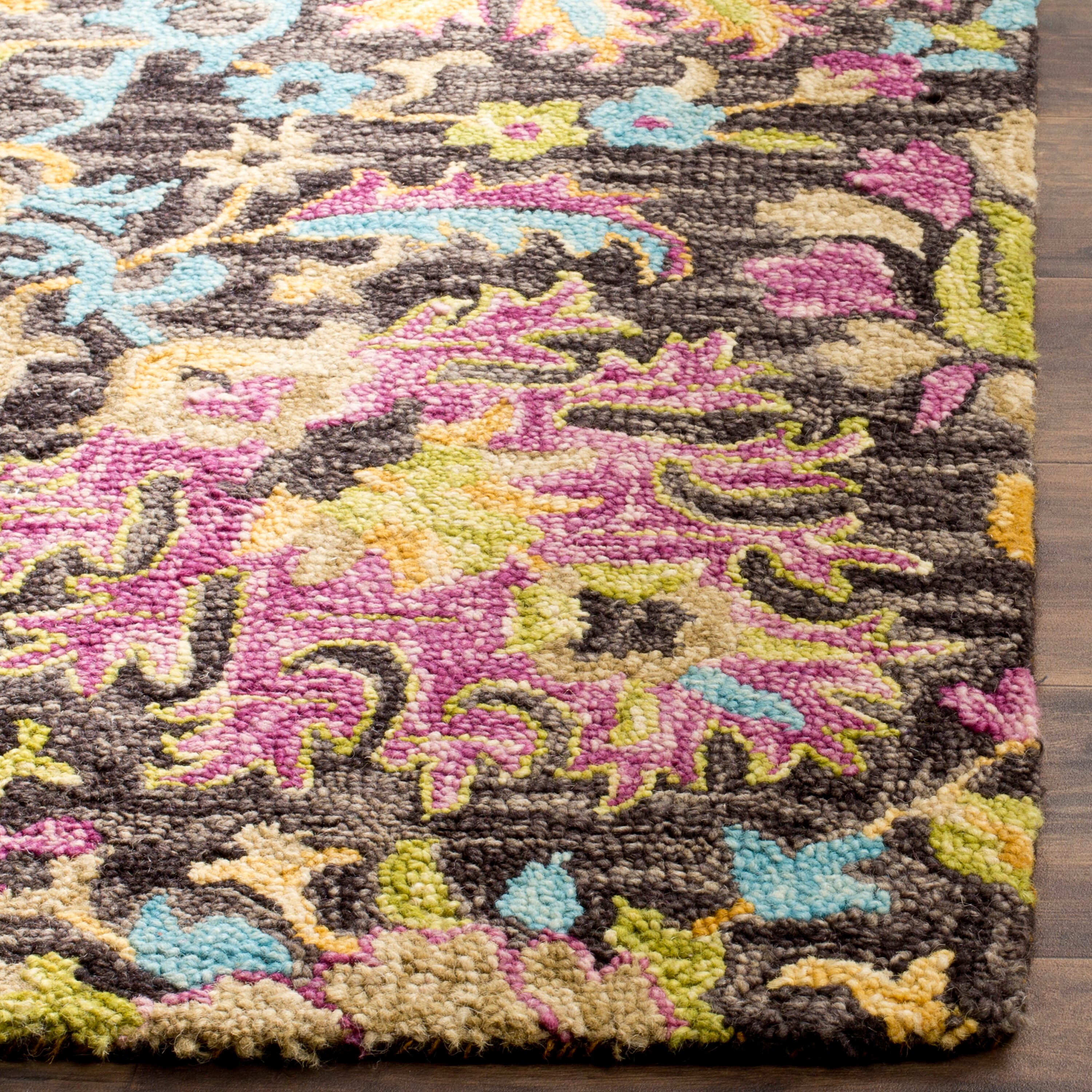 Handmade Tufted Floral Wool Blend 8' x 10' Area Rug in Charcoal/Multi