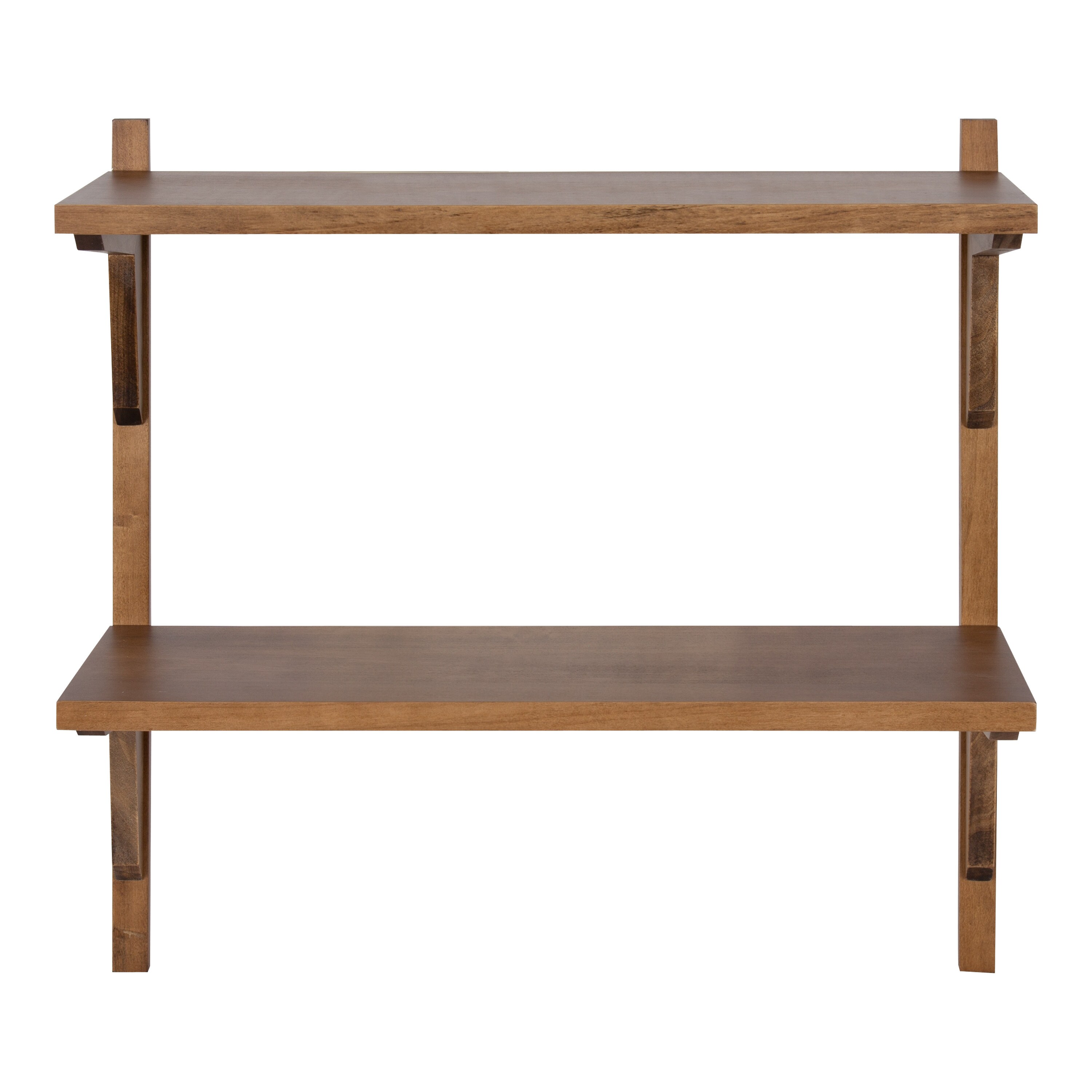 Rustic Brown Poplar Wood Floating Wall Shelf with Two Tiers