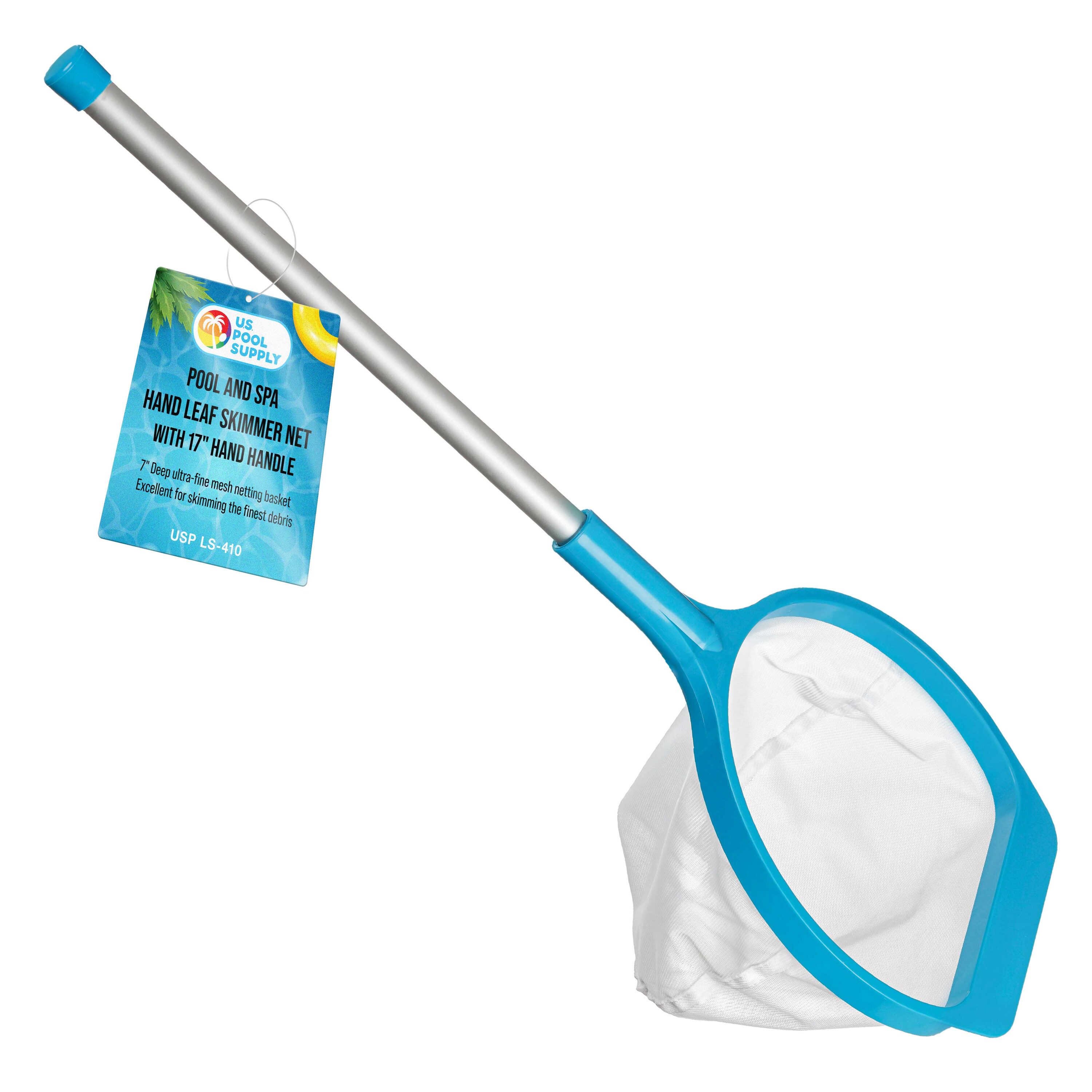 U.S. Pool Supply  Spa - Hot Tub - Pool Hand Leaf Skimmer Net - 27 inch Long with Pole - Deep Ultra Fine Mesh Netting - Handheld Pool Cleaning Net - Clean the Finest Debris - Leaves - Ponds - Small Above Ground