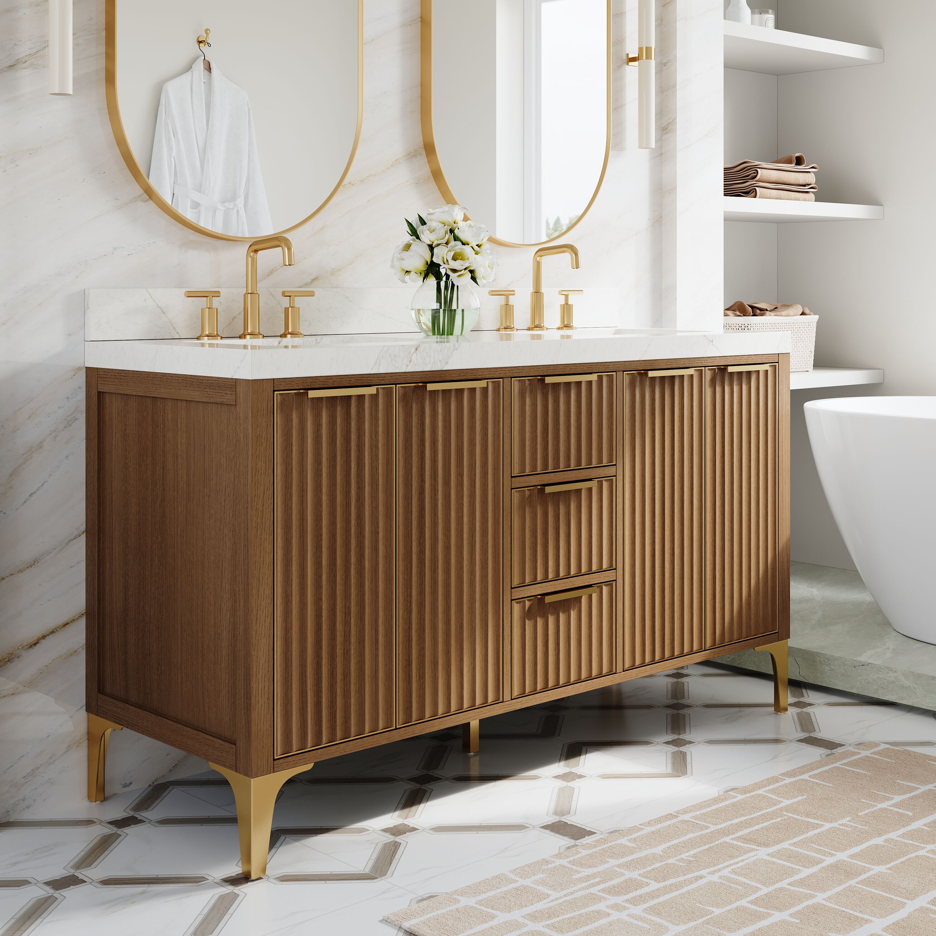 WELLFOR HANAH Solid Wood Bathroom Vanities with Top 48-in White