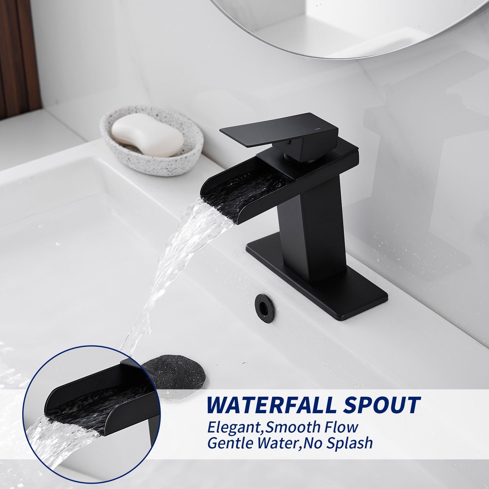 Matte Black Single Handle Waterfall Bathroom Faucet