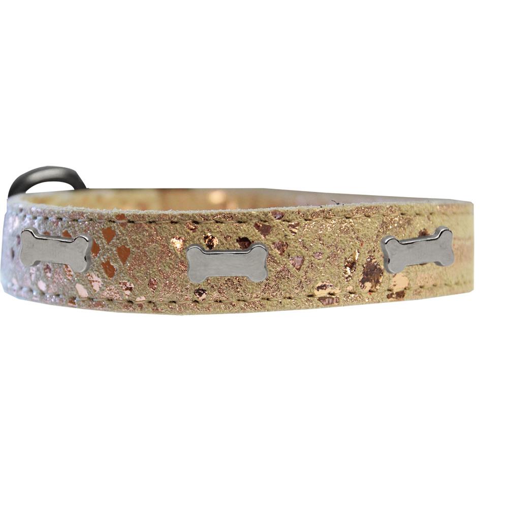 Mirage Pet Products MRPP133144 Mirage Pet 83-96 GD20 Silver Bone Widget Dragon Skin Genuine Leather Dog Collar, Golden- Size 20