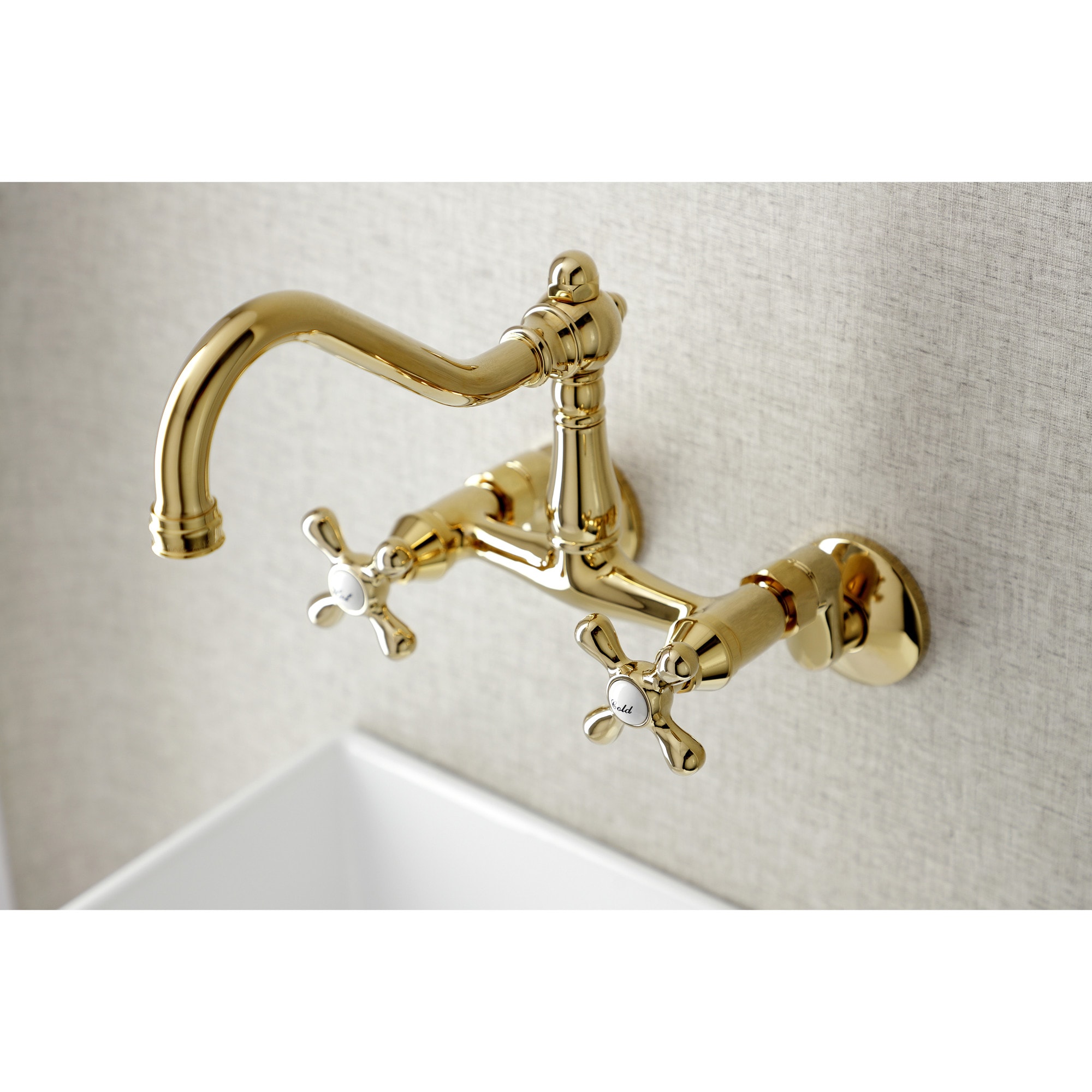 Kingston Brass WLKS3222AX Vintage Polished Brass Double Handle Wall-mount Kitchen Faucet