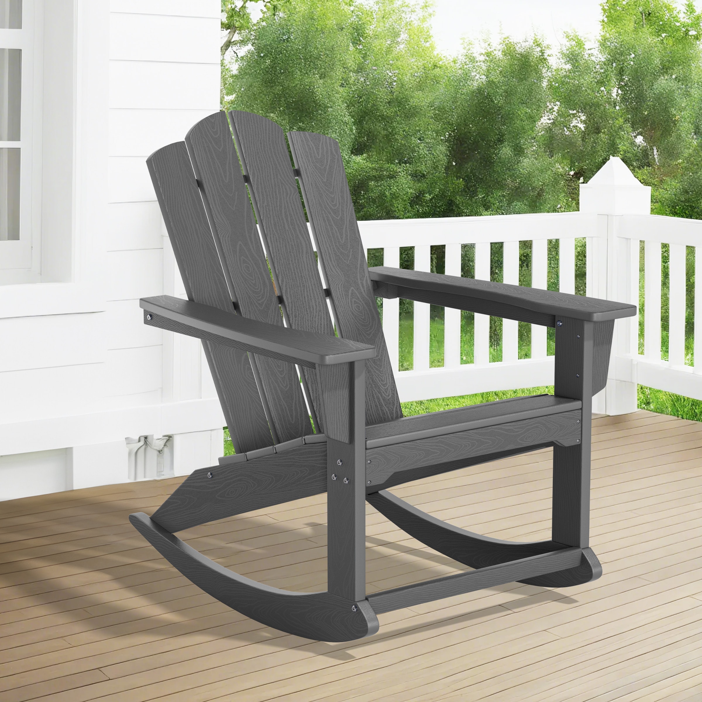 JEAREY YDYY-GY Patio Rocking Chair With Cloud-Shape Back Gray HDPE Frame Rocking Chair with Slat Seat