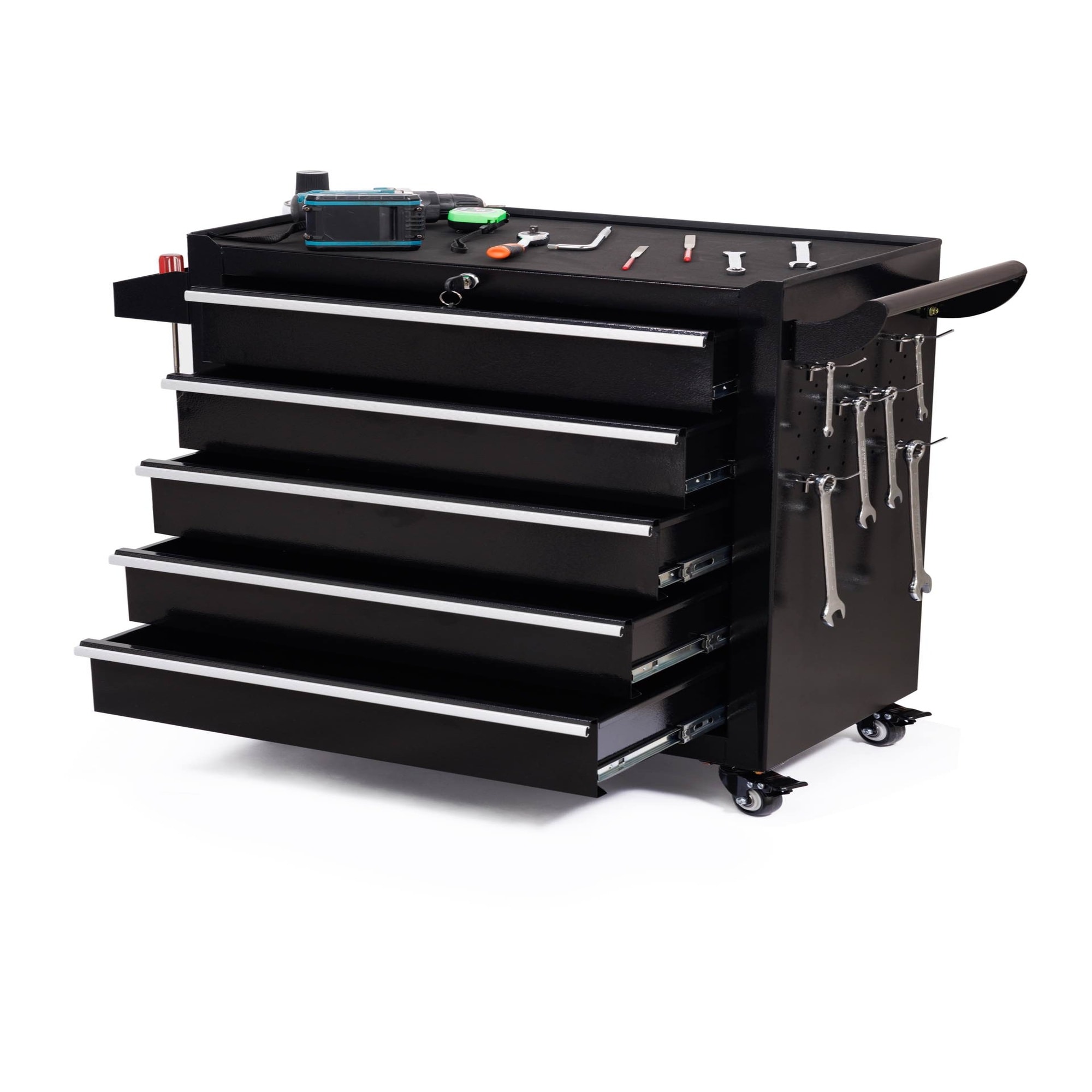 Boyel Living Heavy Duty 5 Drawer Folding Tool Box Black Steel Frame Portable Garage Organizer Collapsible Storage Chest