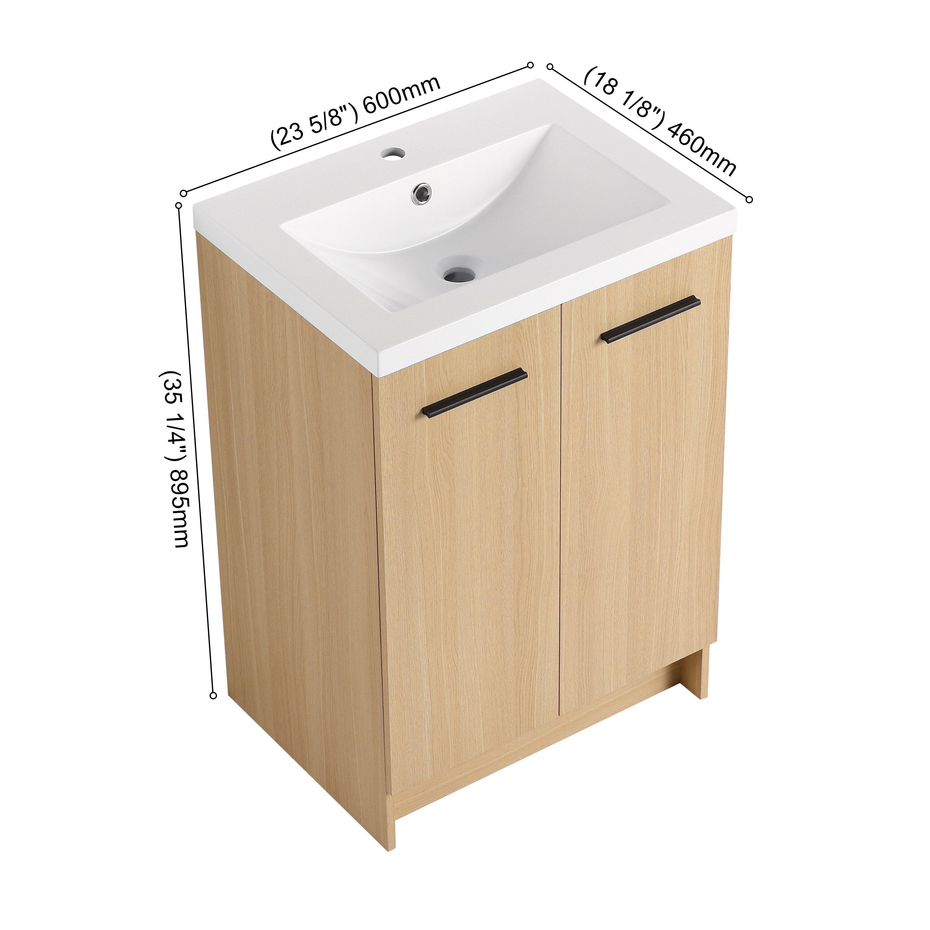Lirago 1 Pack Light Oak 23.62 in Freestanding Plywood Bathroom Vanity ...