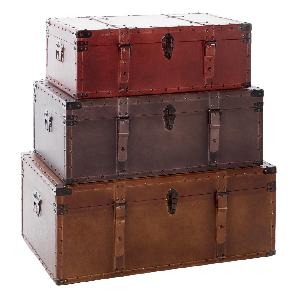 Grayson Lane 3 Pcs Storage Trunks And, Leather Storage Trunks And Chests