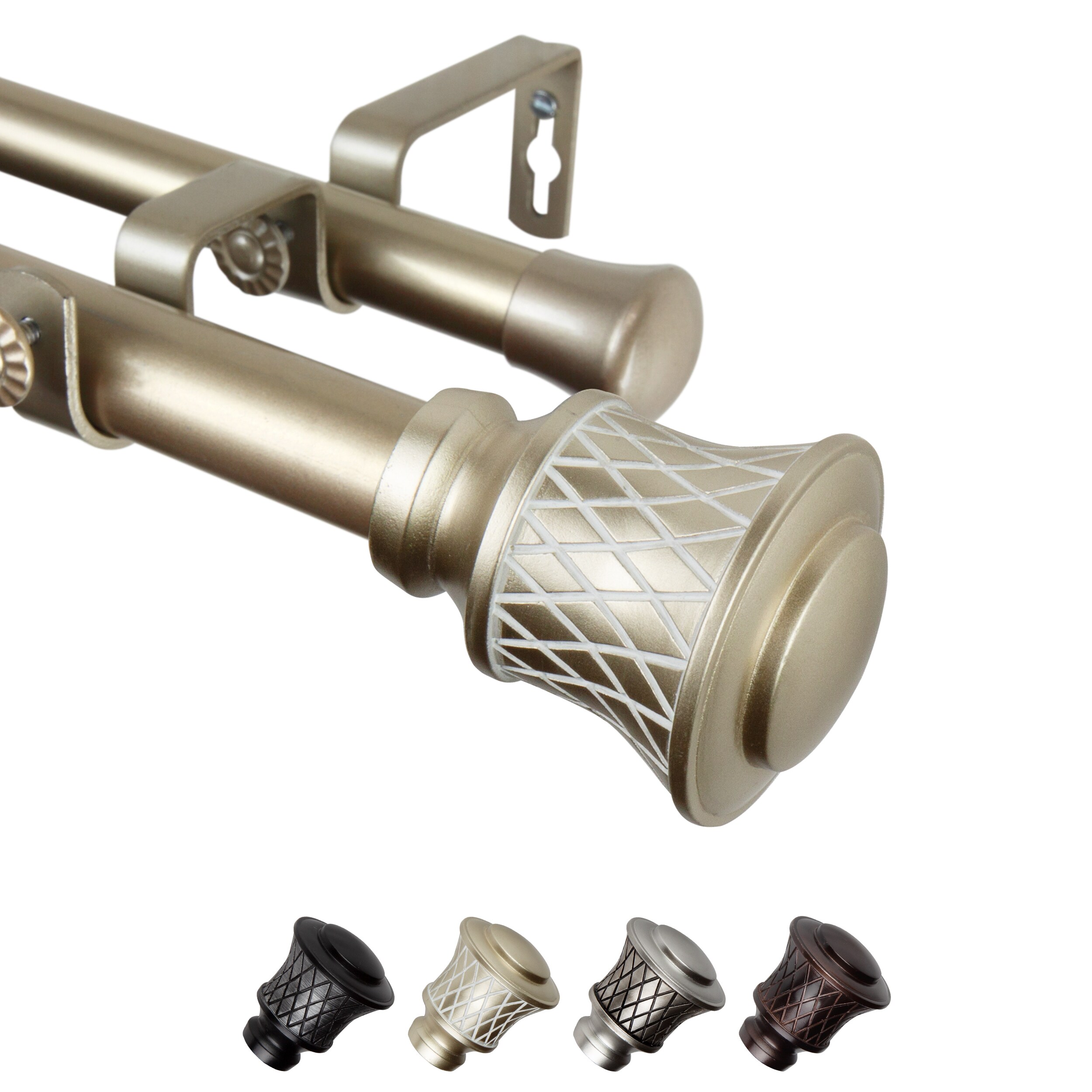 Hart & Harlow L-100-75-663-D Omari 1-in 66-in to 120-in Gold Steel Double curtain rod with Finials