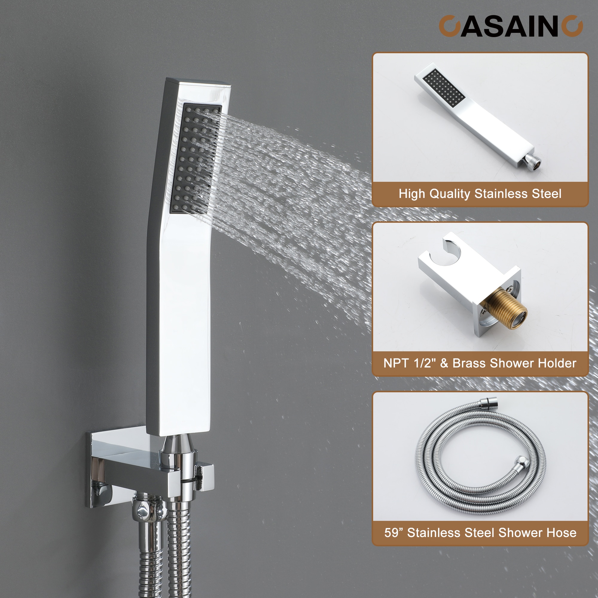 CASAINC Chrome 12-in Dual Head Built-In Shower Faucet System with 4-way ...