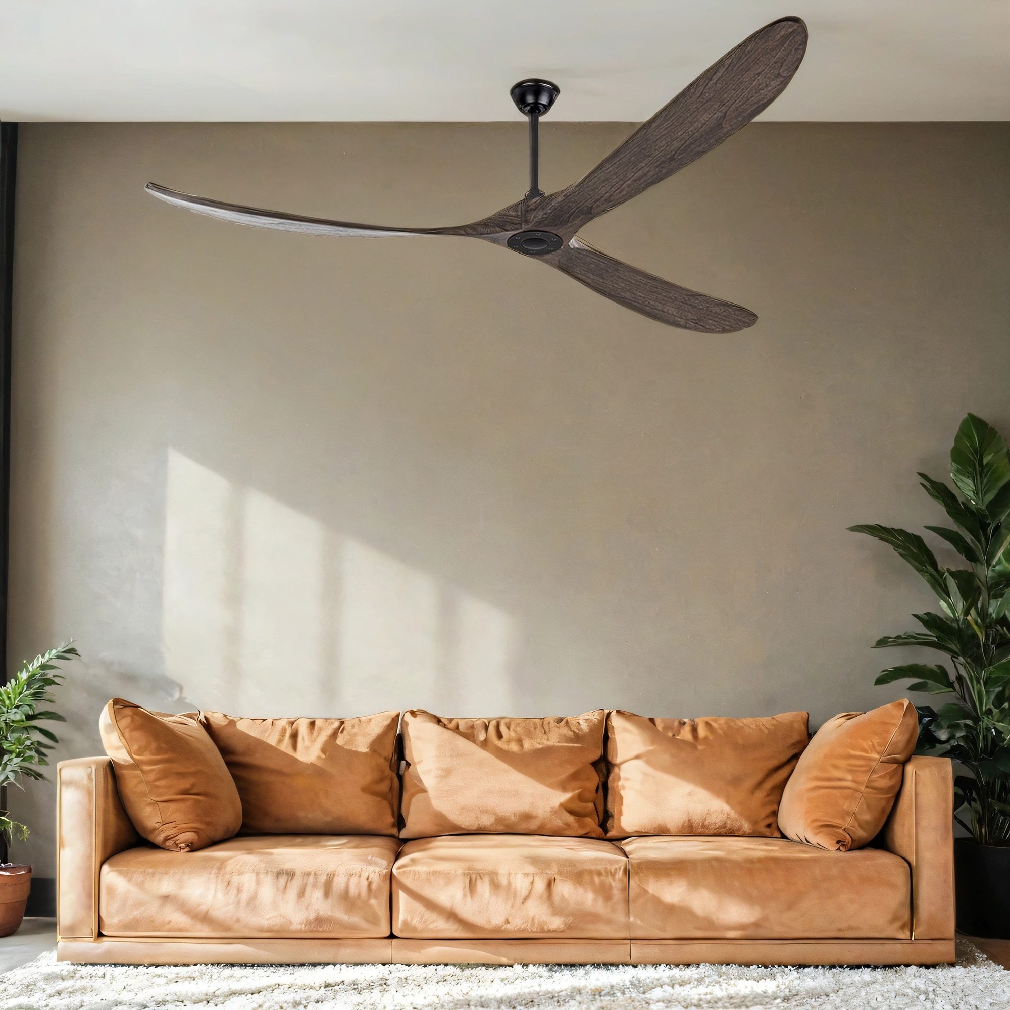 SINOFURN SYD130022GY 70-in Outdoor Black with Solid Wood Blades Ceiling Fan Without Light - Remote Included ( 3 -Blade )