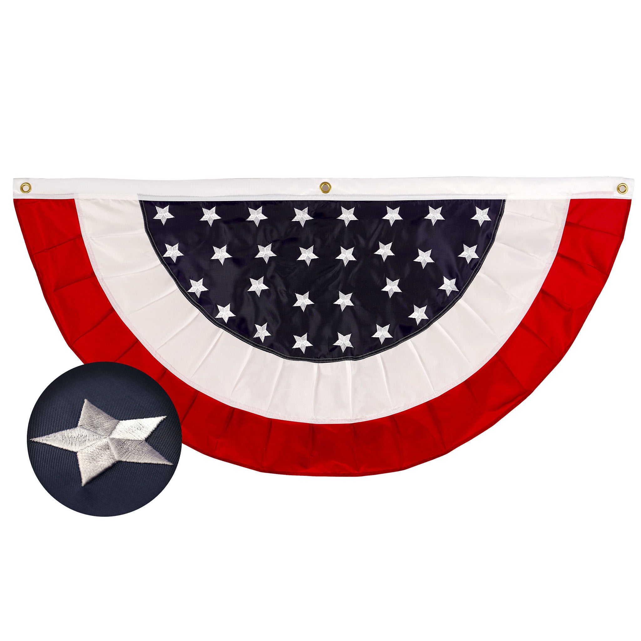 G128 2-ft W x 4-ft H USA Pleated Star Center Fan Flag Embroidered