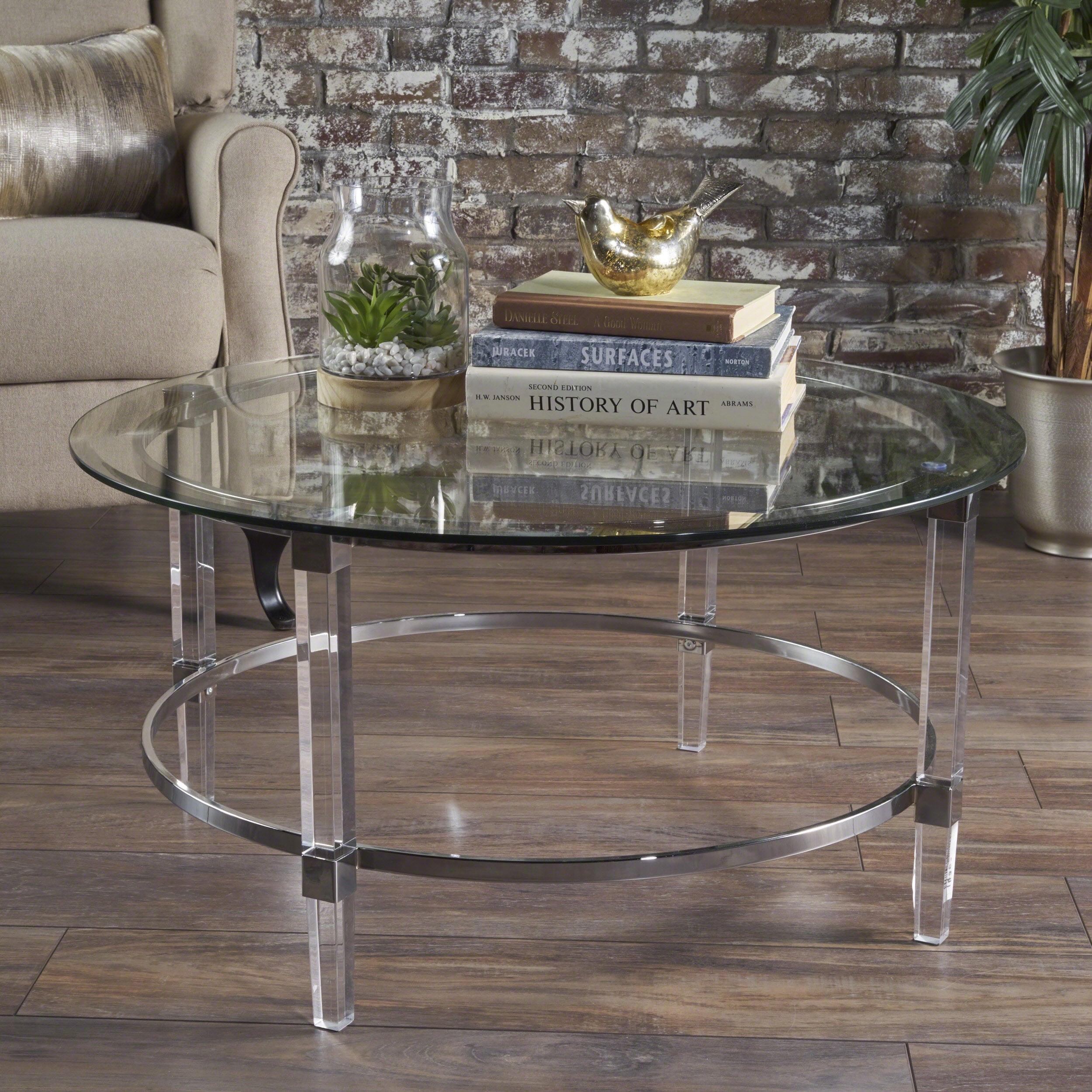 Elowen Round Clear Glass and Metal Coffee Table