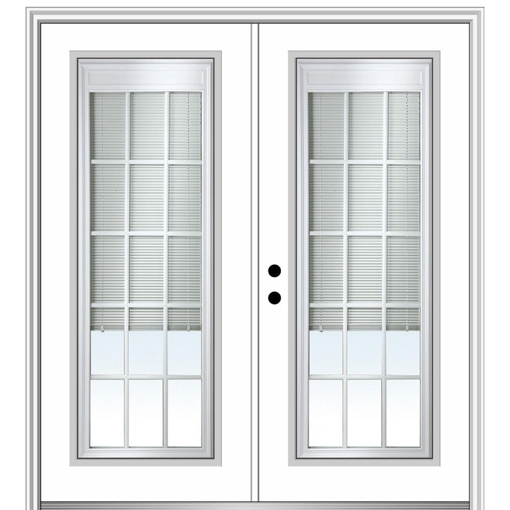 MMI DOOR ZZ29705R 72-in x 80-in x 6-9/16-in Fiberglass Full lite Right-hand inswing Primed Prehung Double Front Door with Brickmould Insulating core with Blinds and Grilles