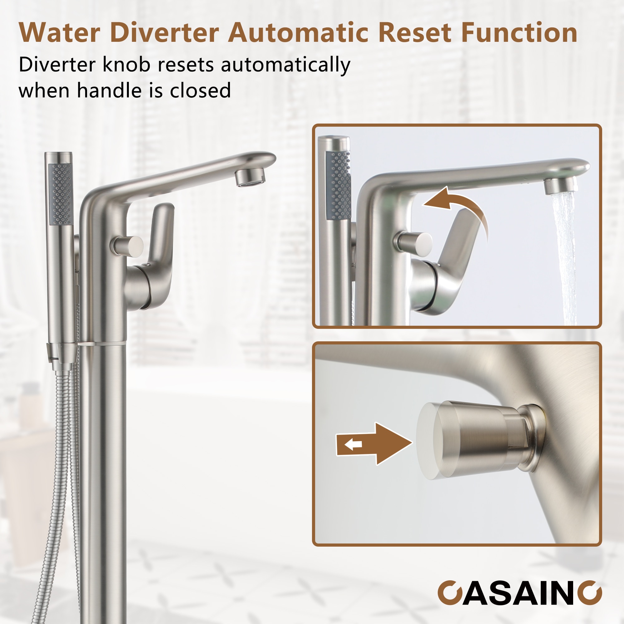 Brushed Nickel Freestanding Bathtub Faucet with Handshower