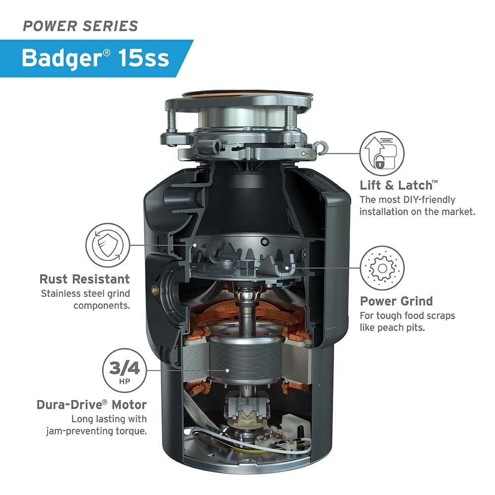 InSinkErator Badger 15ss Non-corded 3/4-HP Continuous Feed Garbage Disposal  in the Garbage Disposals department at