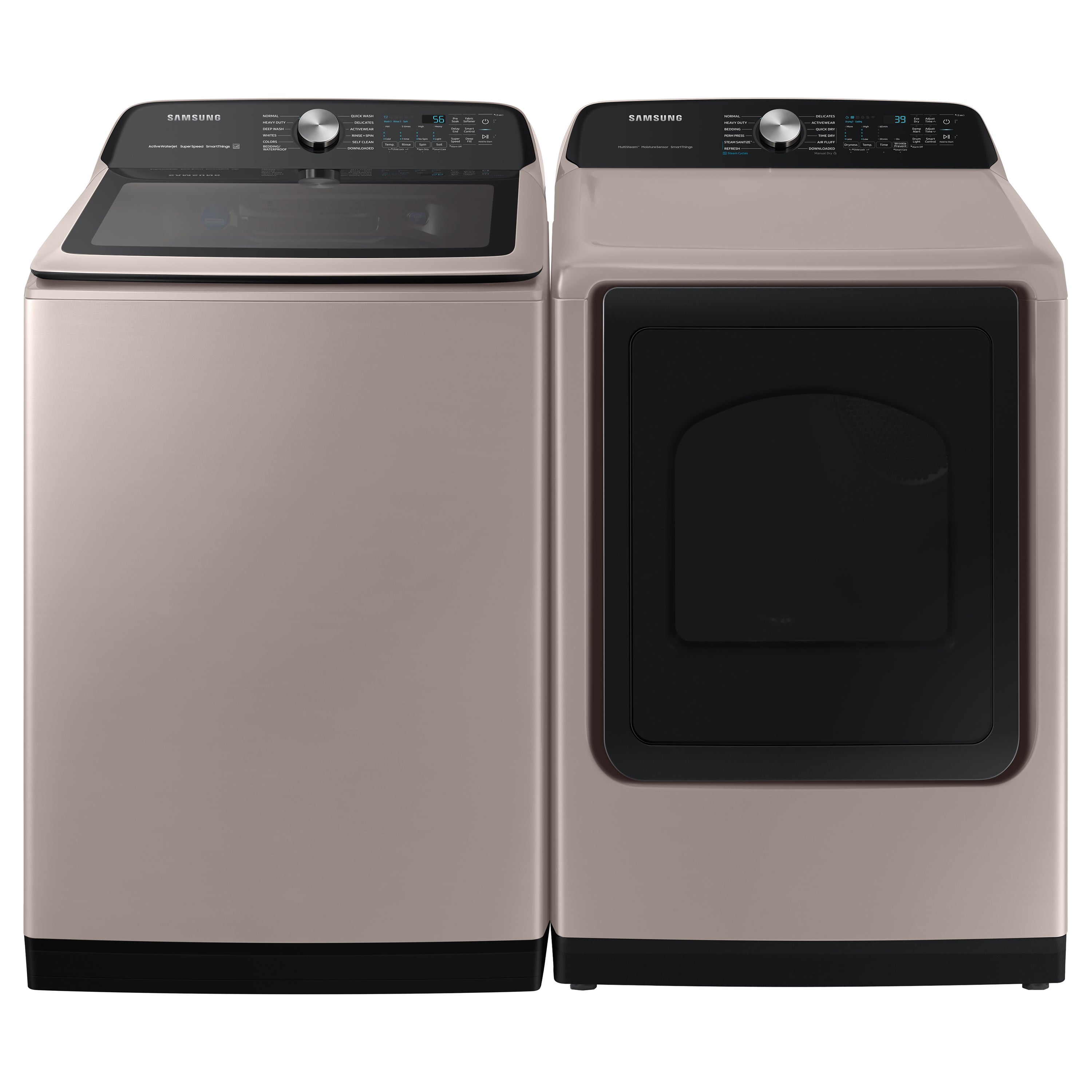 Samsung Large Capacity Top-Load Washer & Electric Dryer with Steam and Smart Care in Champagne