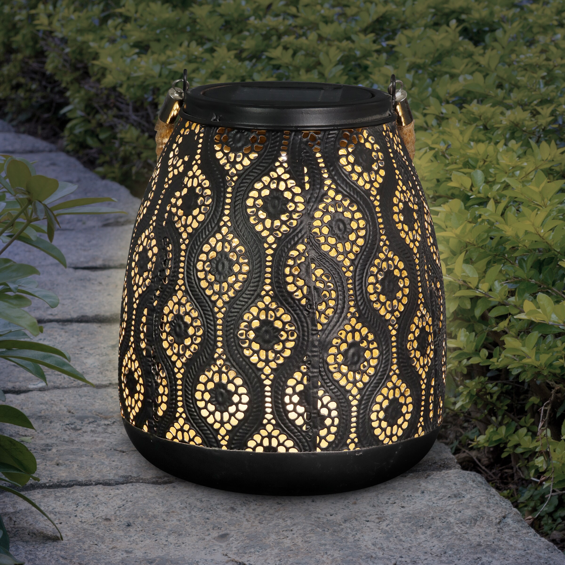 Exhart 6.69-in x 7.5-in Black Metal Solar Outdoor Decorative Lantern in ...