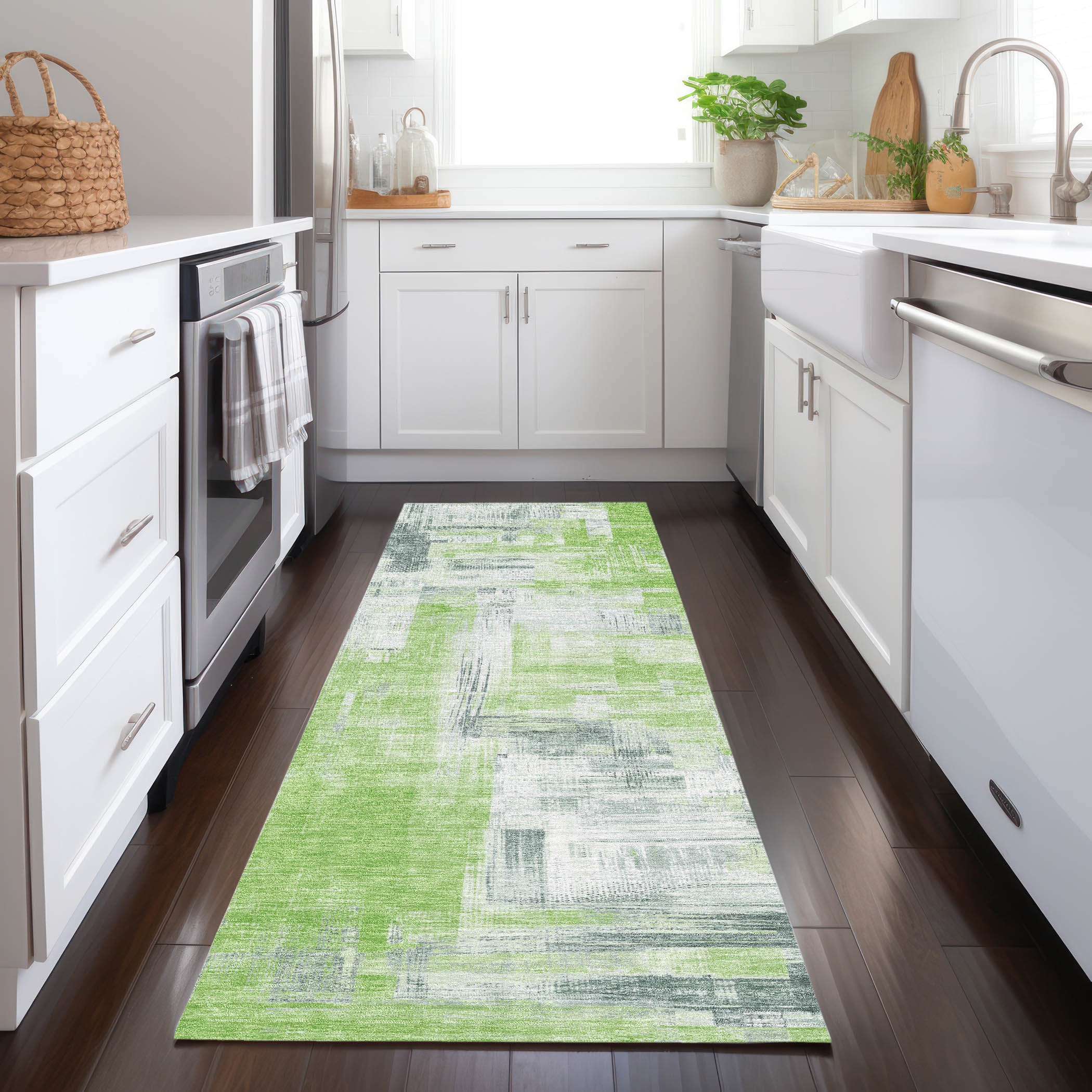 Addison Rugs ACN1338AL2X8 Chantille ACN1338AL 2 x 7 (ft) Polyester Aloe Rectangular Indoor/Outdoor Geometric Machine washable Runner rug