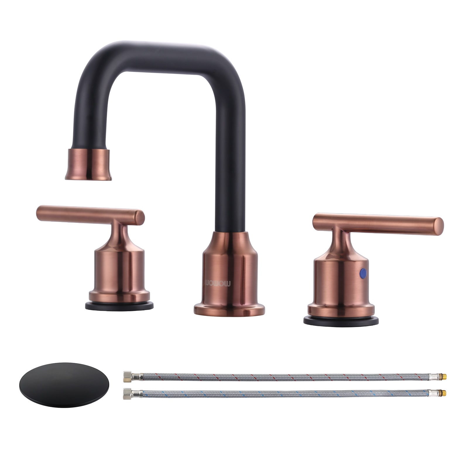 WOWOW 2320300RGD Matte Black and Rose Gold Widespread 2-handle High-arc Commercial/Residential Handle Bathroom Sink Faucet with Drain