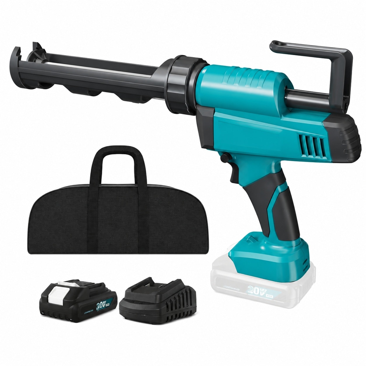 Adrinfly  20V Electric Caulk Gun with Auto Retract Drip Free Silicone Caulking Tool 300ml 10oz 6 Speed Adjustable with LED Light and power cell