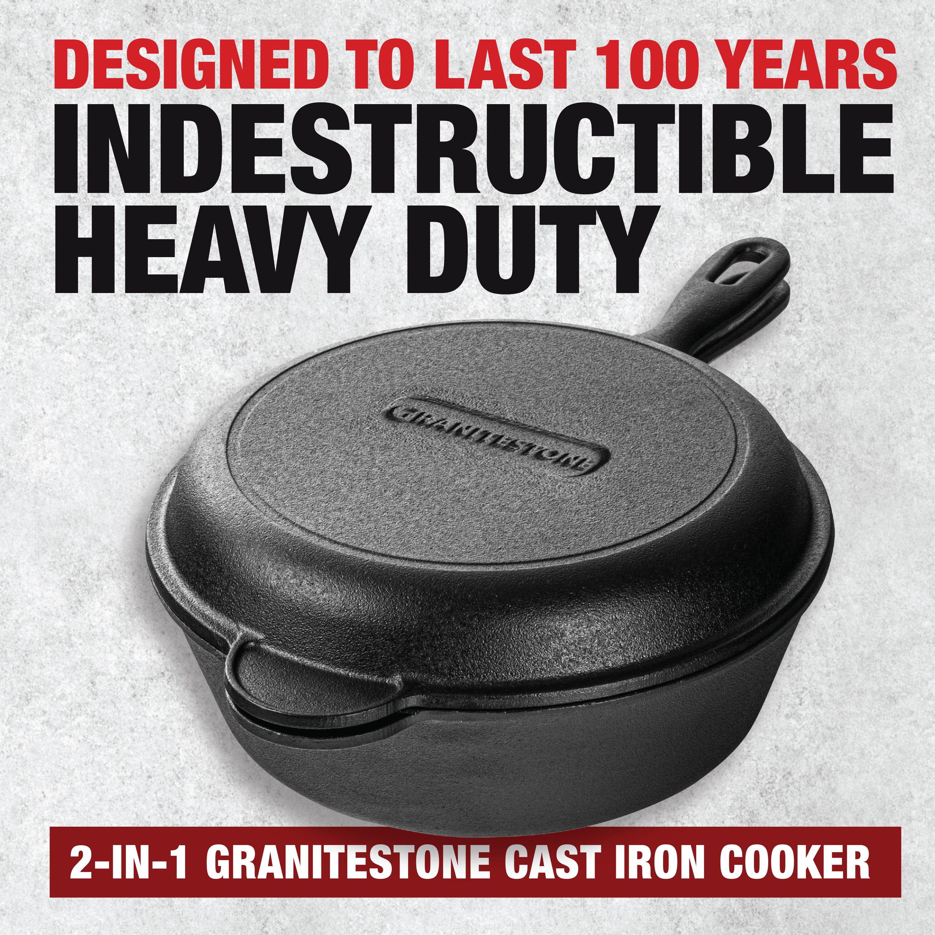 Granitestone 2-in-1 Heavy Duty Cast Iron Dutch Oven
