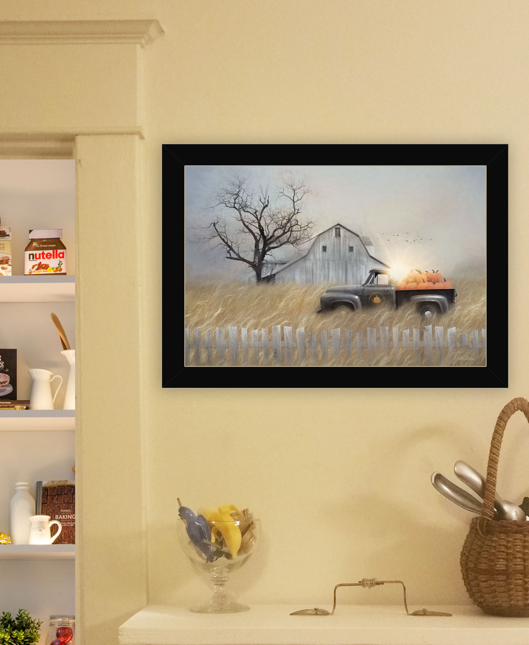 HyperDrop Cart Black Wood Fall Pumpkin Harvest Autumn Framed Wall Art ...