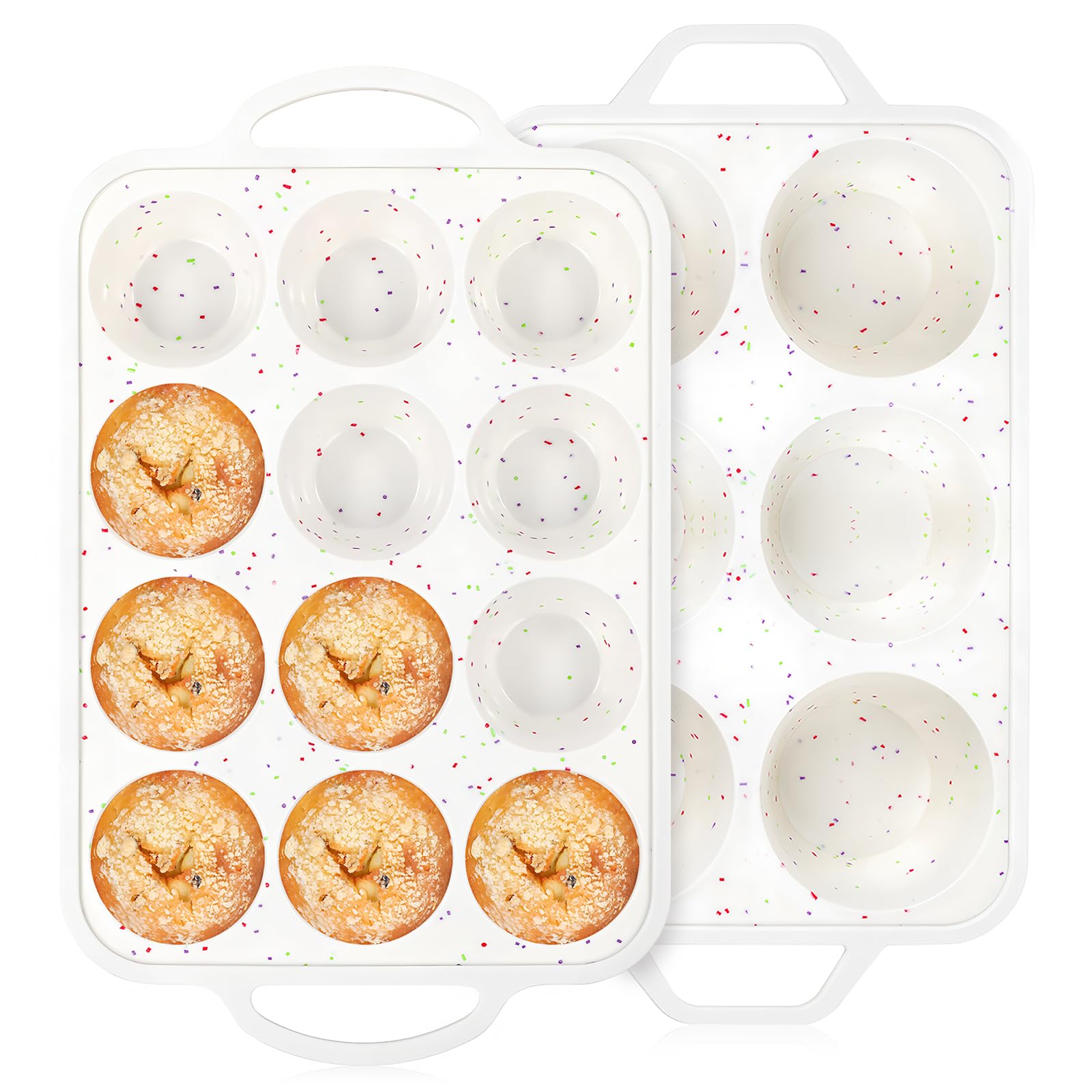 DHMHD  Silicone Muffin Pan Set with Metal Reinforced Frame Includes Regular 12 Cup and Jumbo 6 Cup Nonstick Cupcake Pans BPA Free Oven Safe