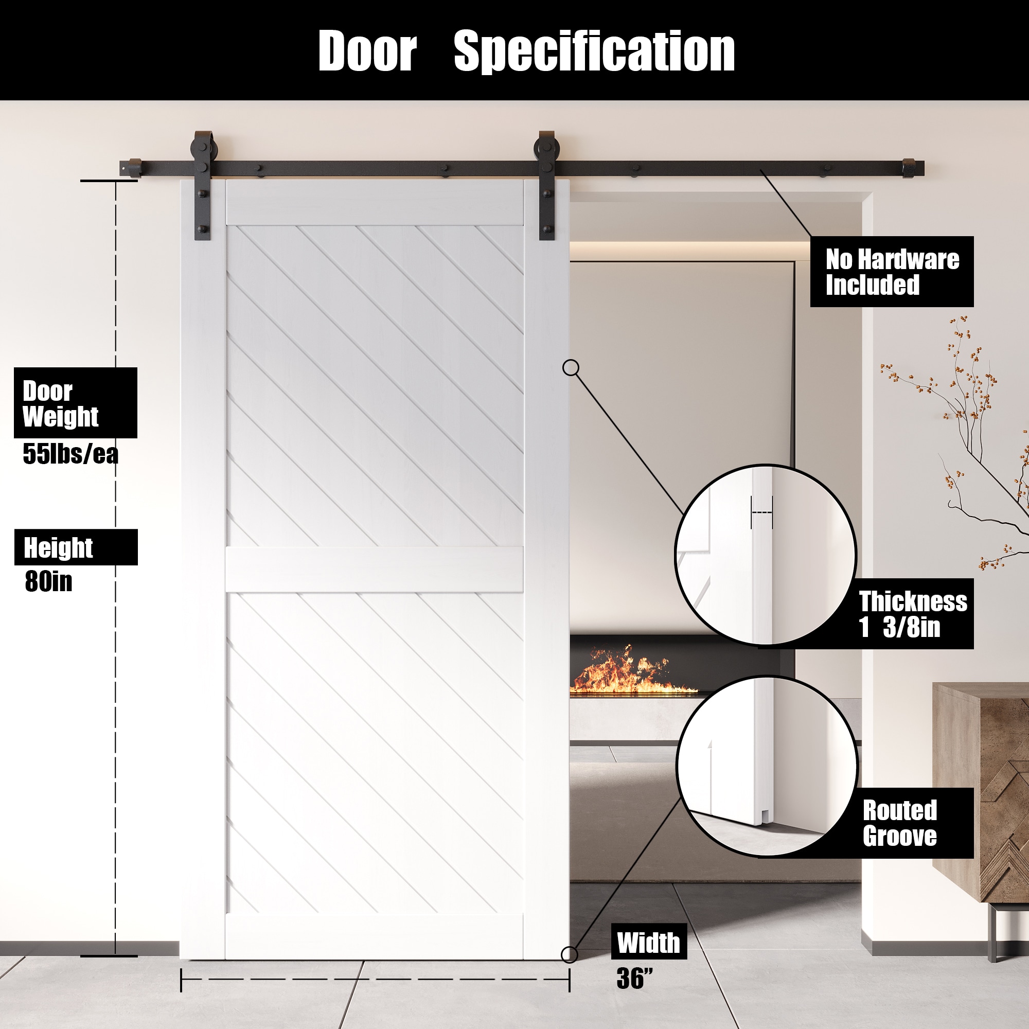 HOMACER XT2-3680-WH Barn-Doors - View #2