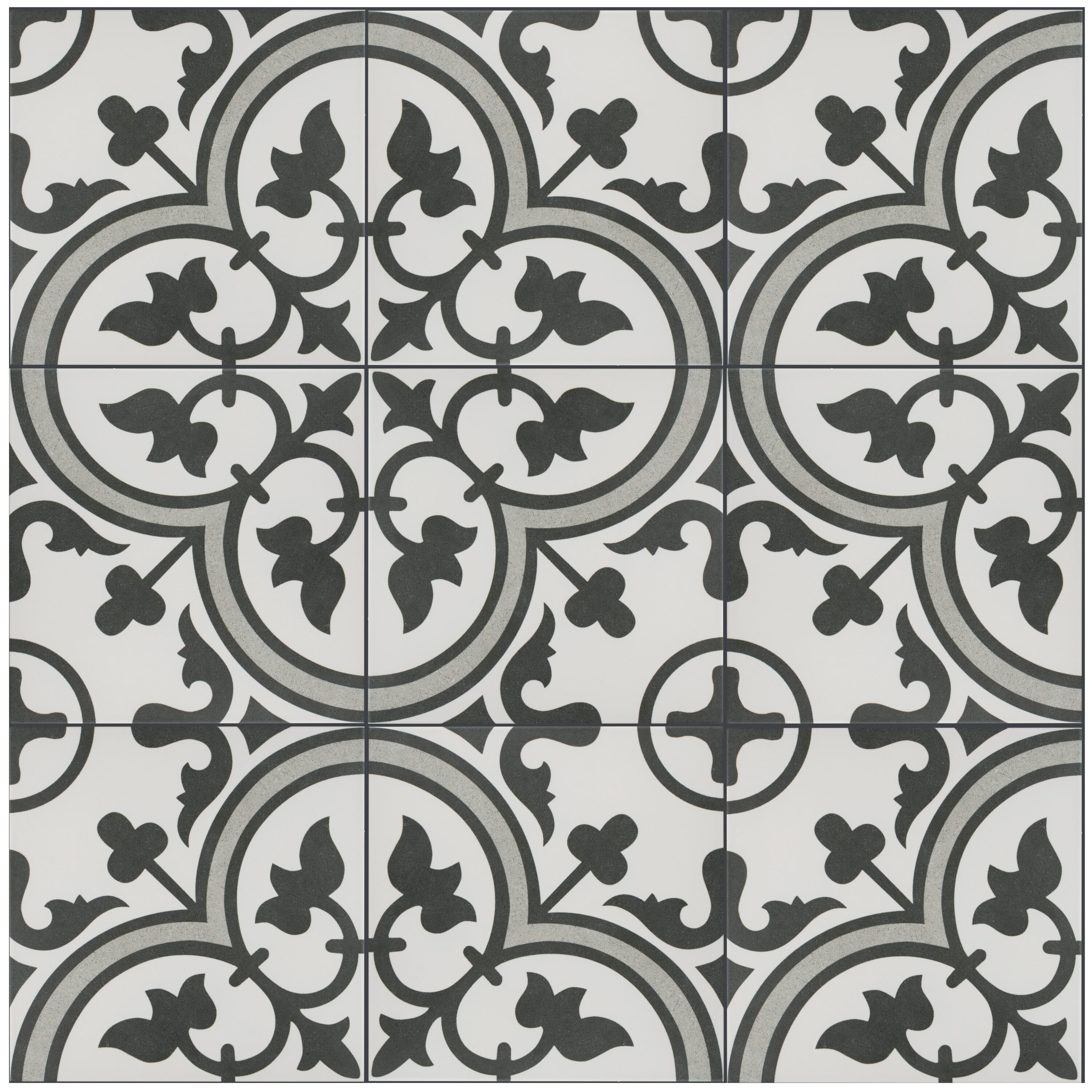 Affinity Tile FCD10ARG Arte Grey 9-3/4-in x 9-3/4-in Glazed Porcelain Encaustic Standard Floor and Wall Tile ( 10.88-sq ft Carton )