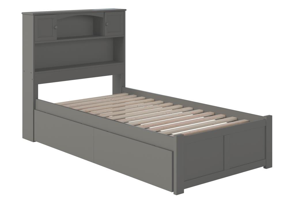 Atlantic Furniture Newport Grey Twin, Twin Bed With Bookcase Headboard And Drawers