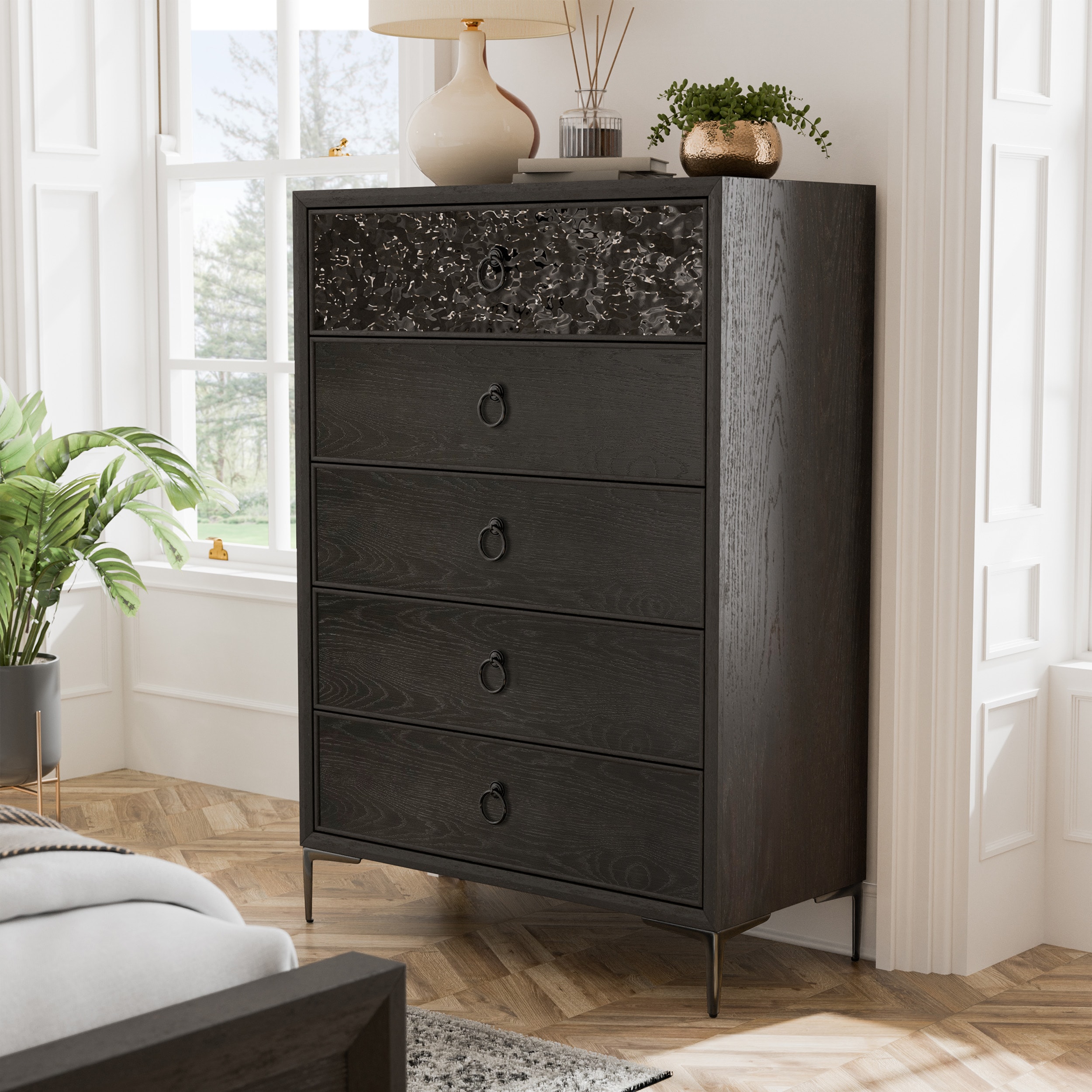 Furniture of America IDF-79008ES-C Jolt Espresso Rubberwood 5 -Drawer Standard chest