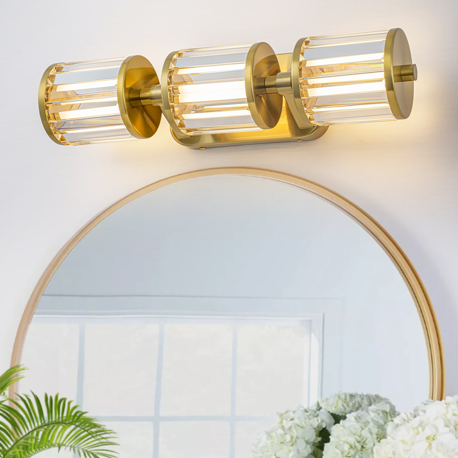 MENCOLULU - Clear Crystal Shades Wall Lighting 19.69-in 3 Light Gold Integrated LED Transitional ...