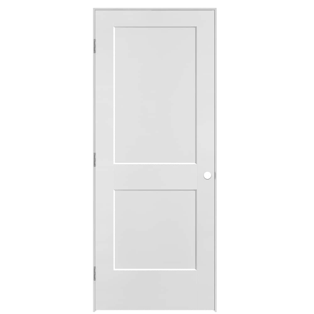 Masonite 641025 32-in x 80-in Primed Hollow core 2-panel square Right hand Smooth Primed Molded composite Flat Jamb Single Prehung Interior Door