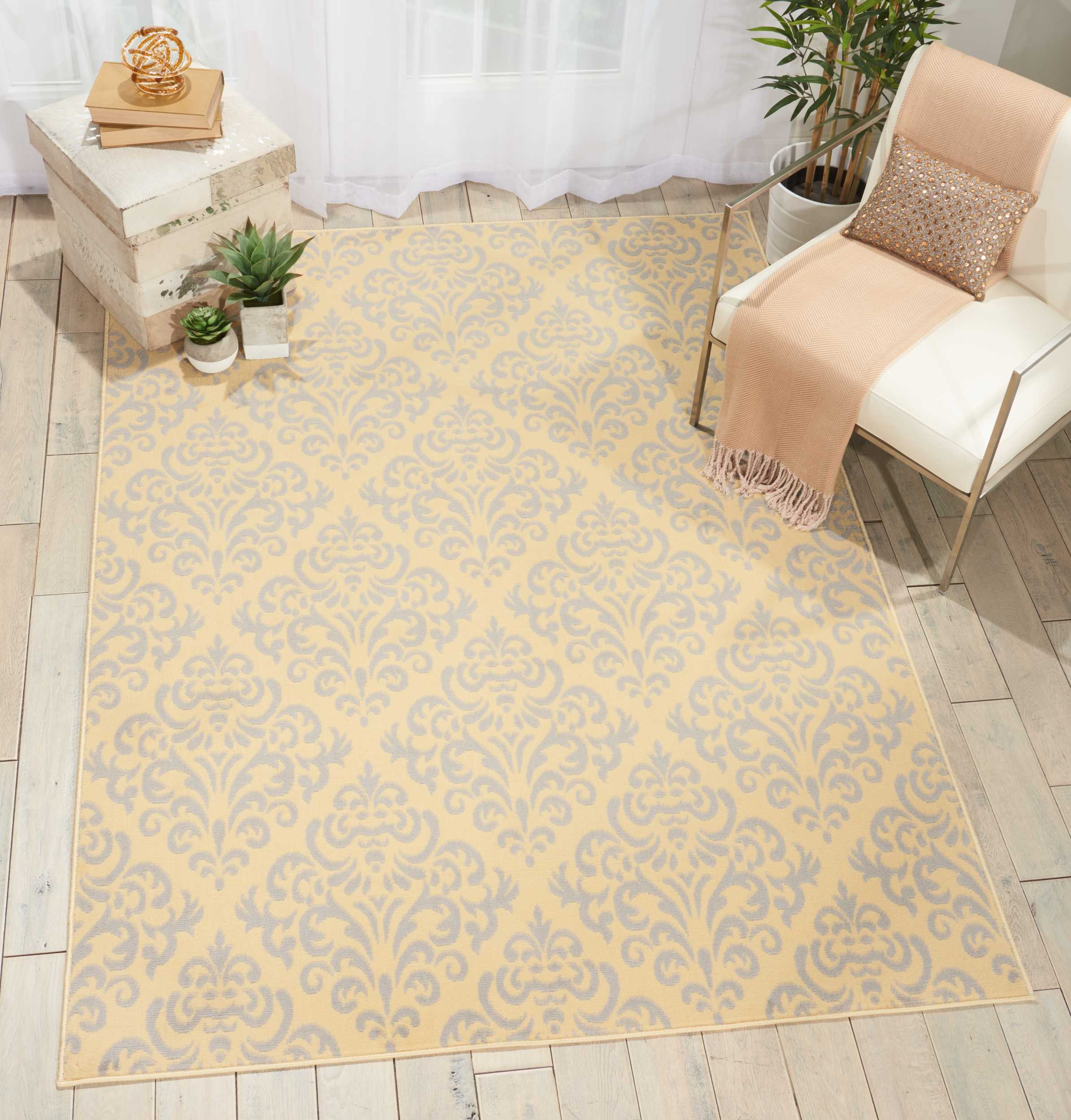 Nourison 99446394910 Grafix 5 x 8 (ft) Loomed Polypropylene Cream Rectangular Indoor Damask Area rug