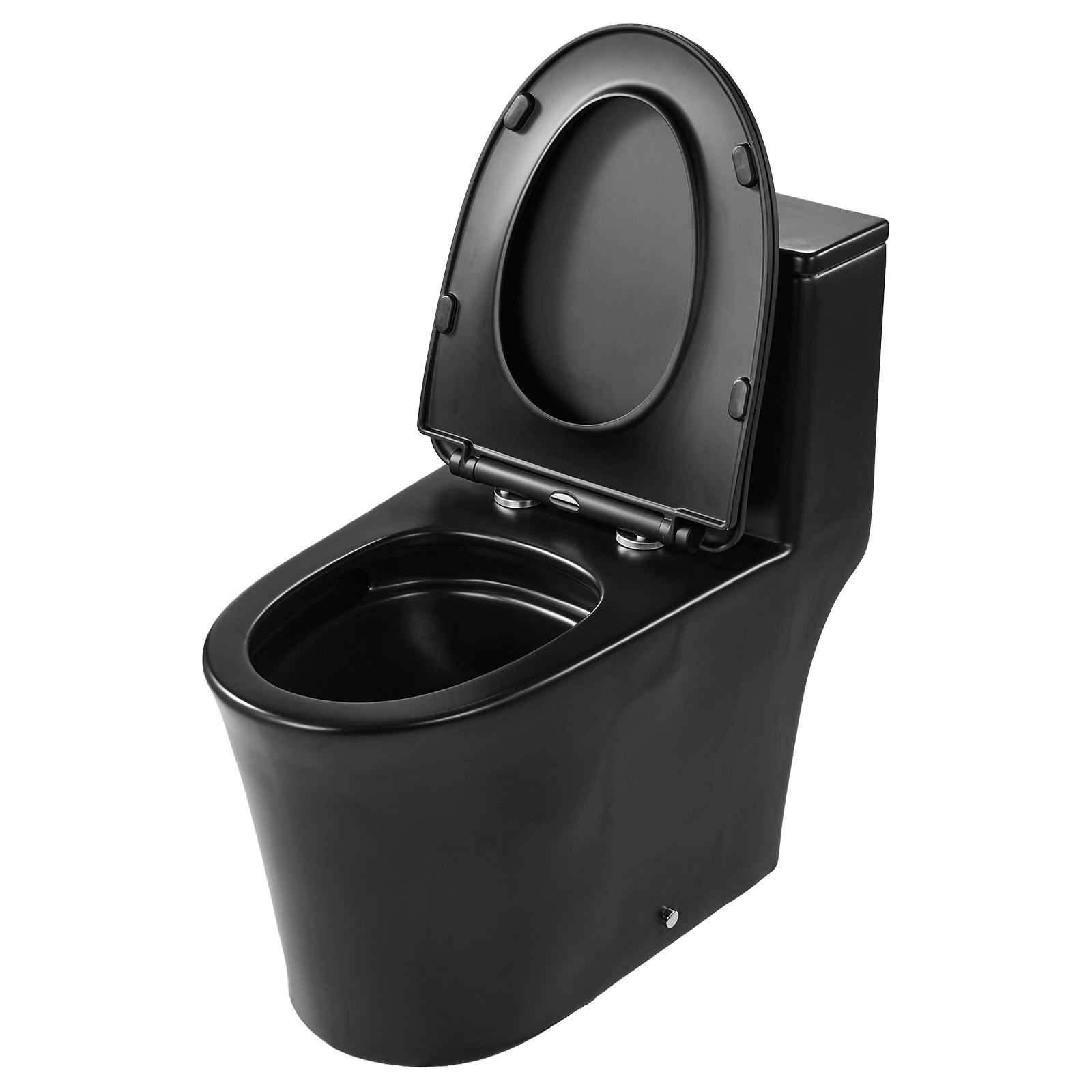 VEVOR One-Piece Toilet Elongated Toilet Vortex Dual-Flush 1.1/1.6 GPF Toilets for Bathroom with Comfortable Chair Seat Standard Height Easy-Clean Skirted Design 12 inch Rough-In Black + Silver