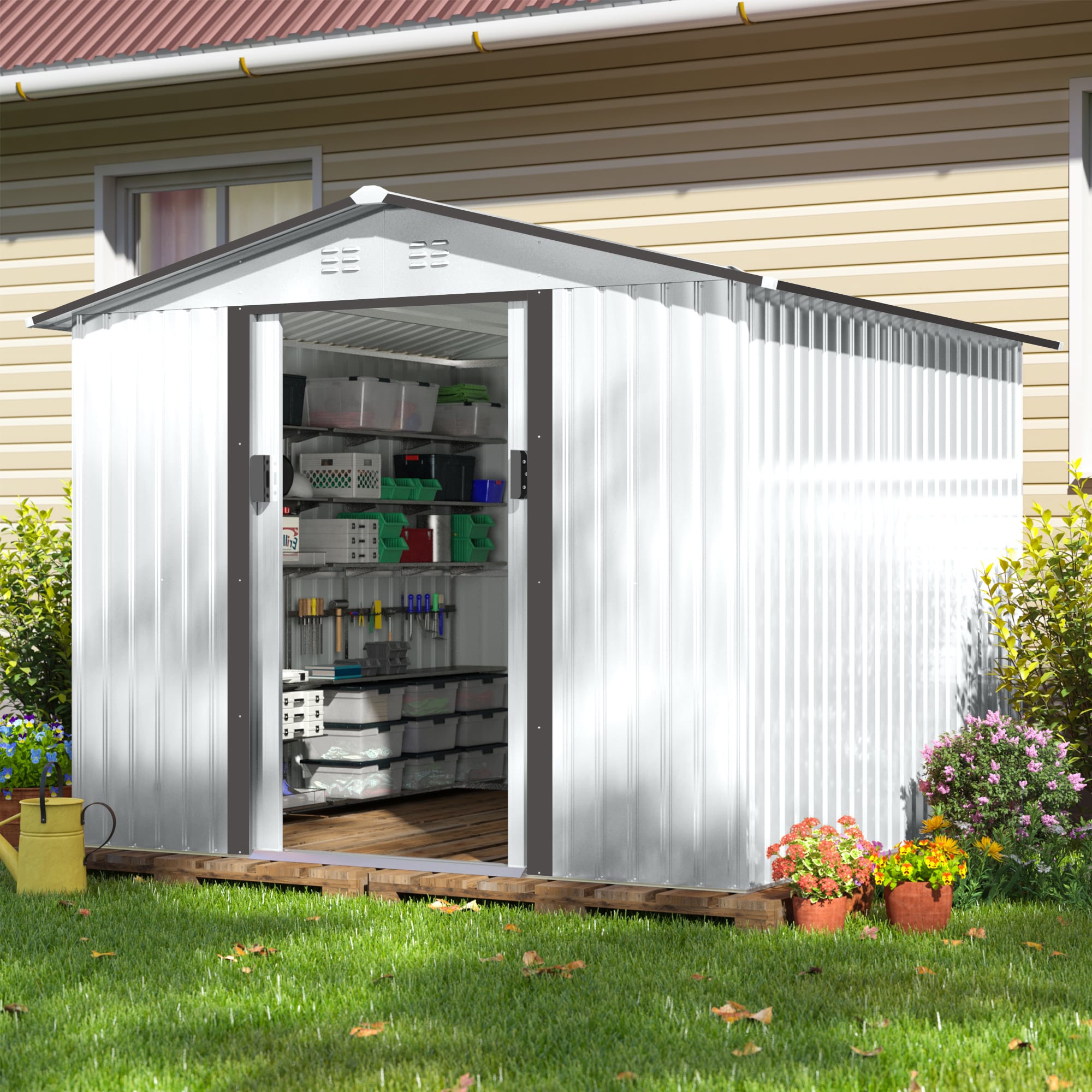 8-ft x 8-ft SKY Galvanized Steel Storage Shed | - Jaxpety HG61R1330-L01